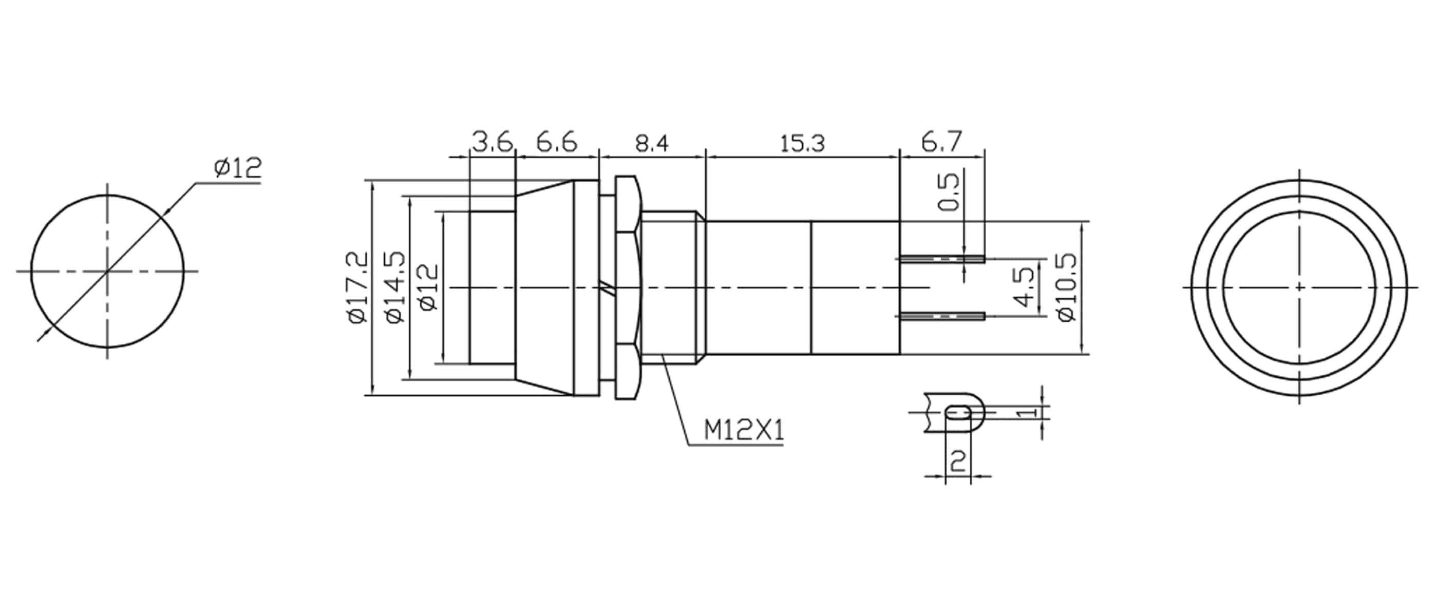 Einbau-Druckschalter PBS-11A, rund, Ein/Aus, schwarz