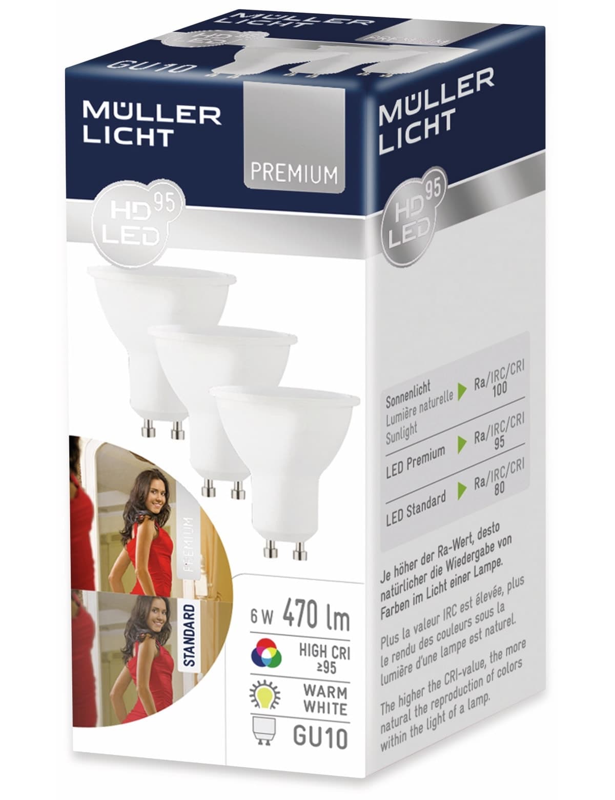 Müller-Licht LED-Lampe HD95, GU10, EEK: A+, 6 W, 470 lm, 2700 K, 3 Stück