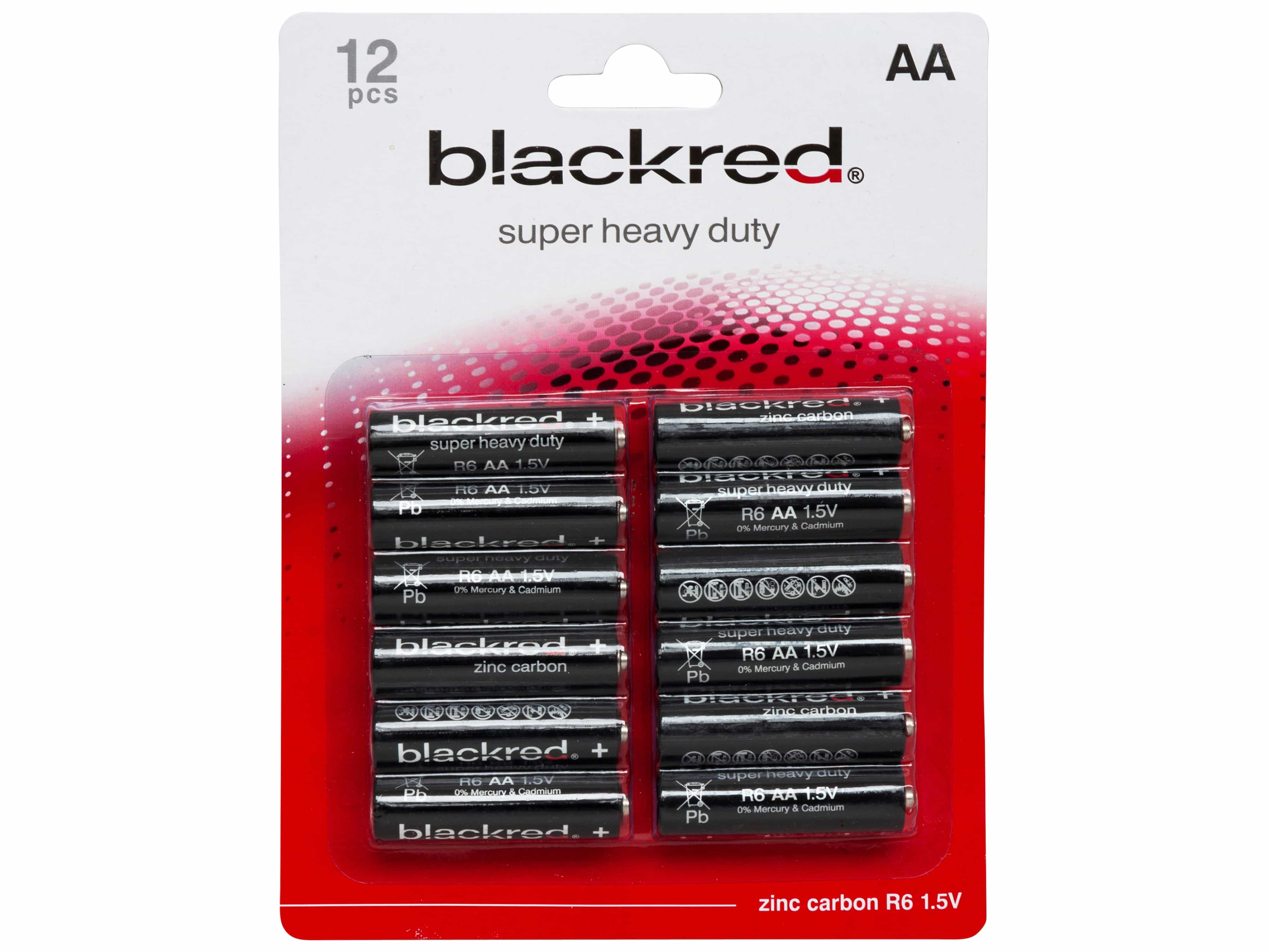 BLACKRED Batterie Zink-Kohle R6, AA, Mignon, 1,5 V, 12 Stück