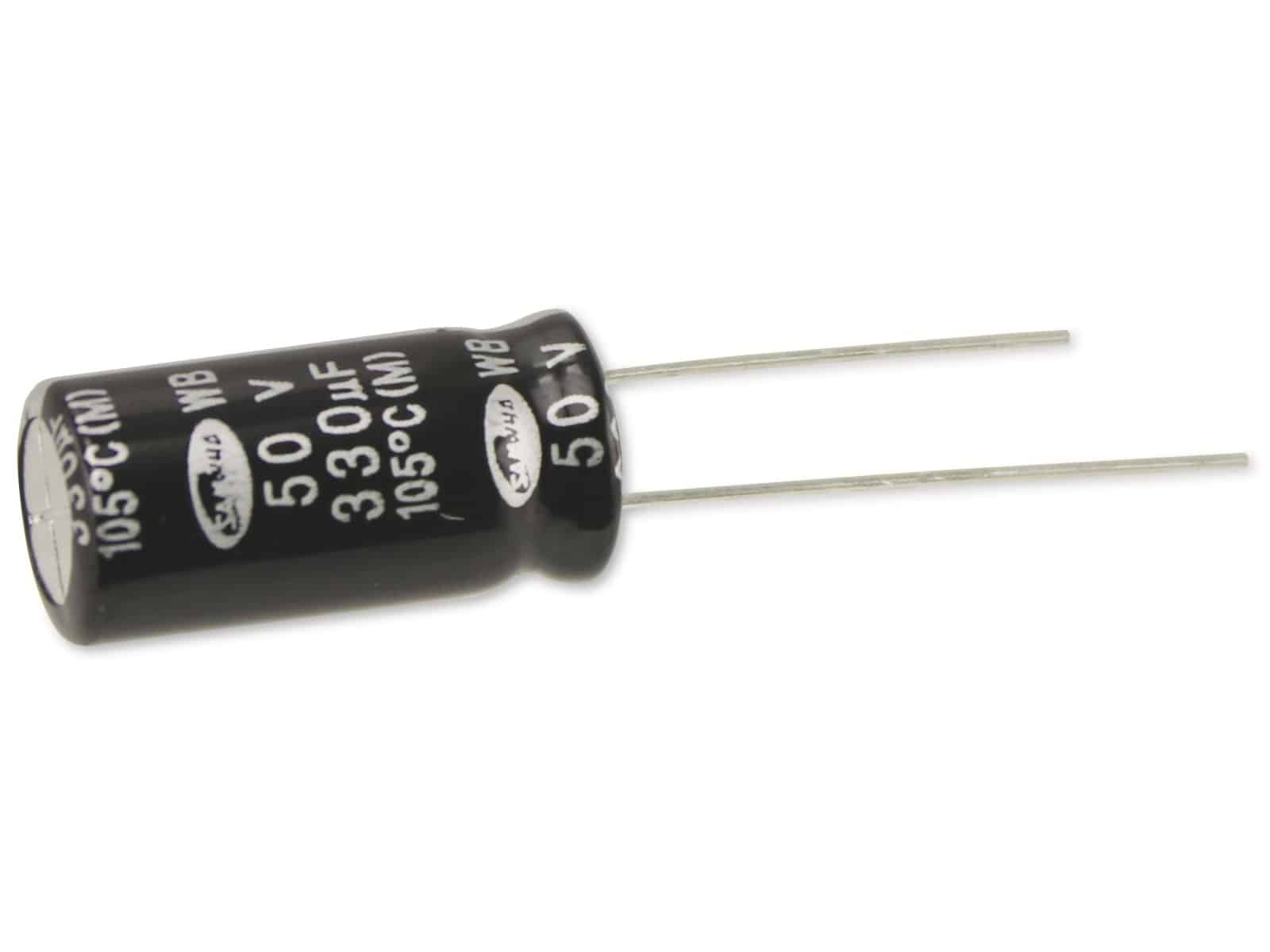 Elko, radial, 330 µF, 50 V-, 105 °C, RM 5 mm