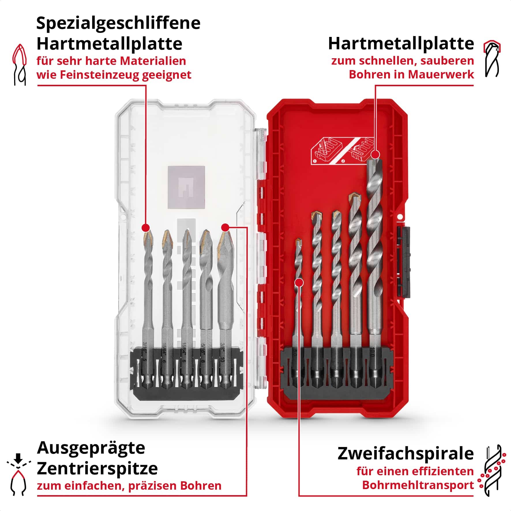 EINHELL Fliesenbohrer-Set, 51410, S-Case, 5-10 mm, 10-teilig