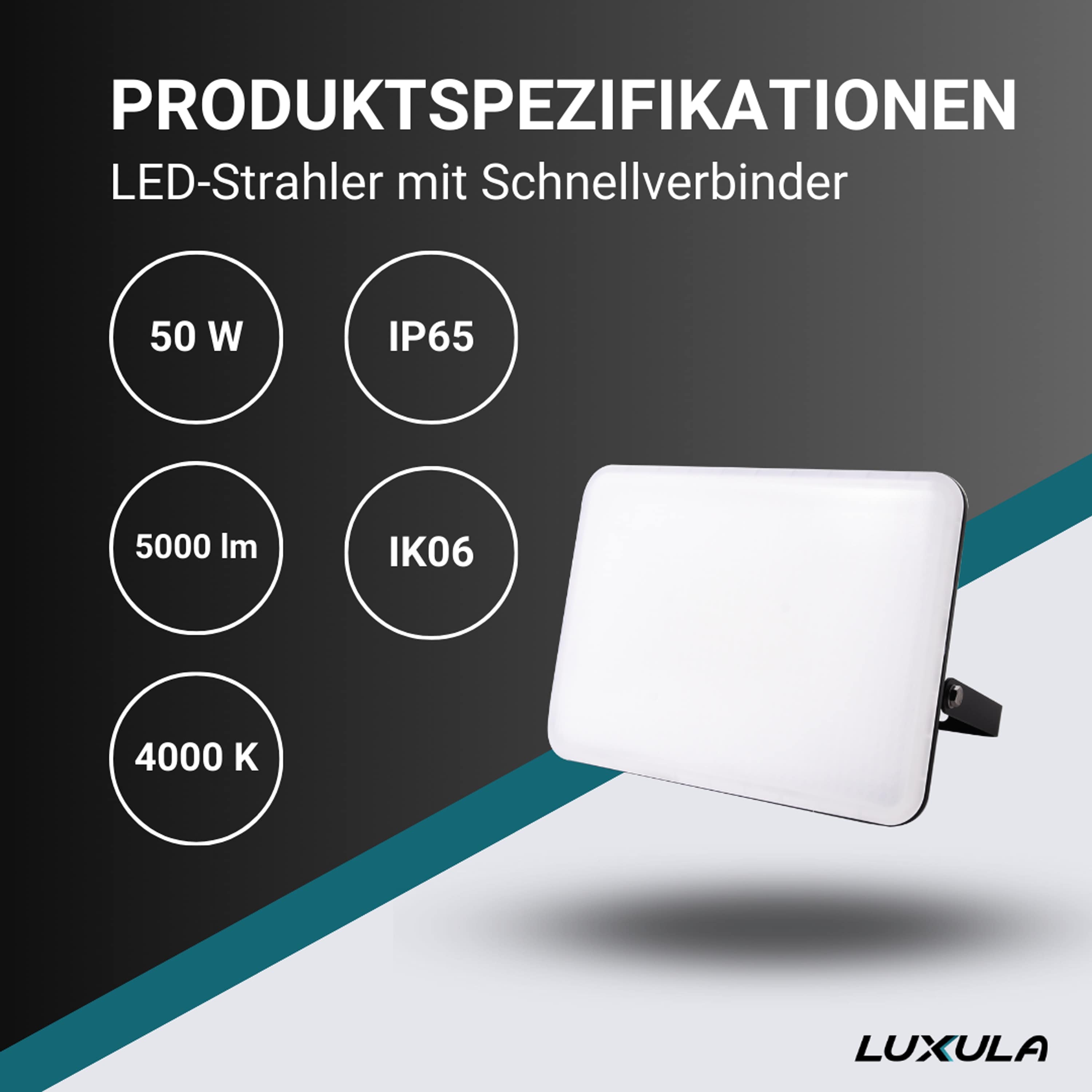 LUXULA LED-Fluter mit Schnellverbinder, EEK: F, 50W, 5000lm, 4000K, schwarz