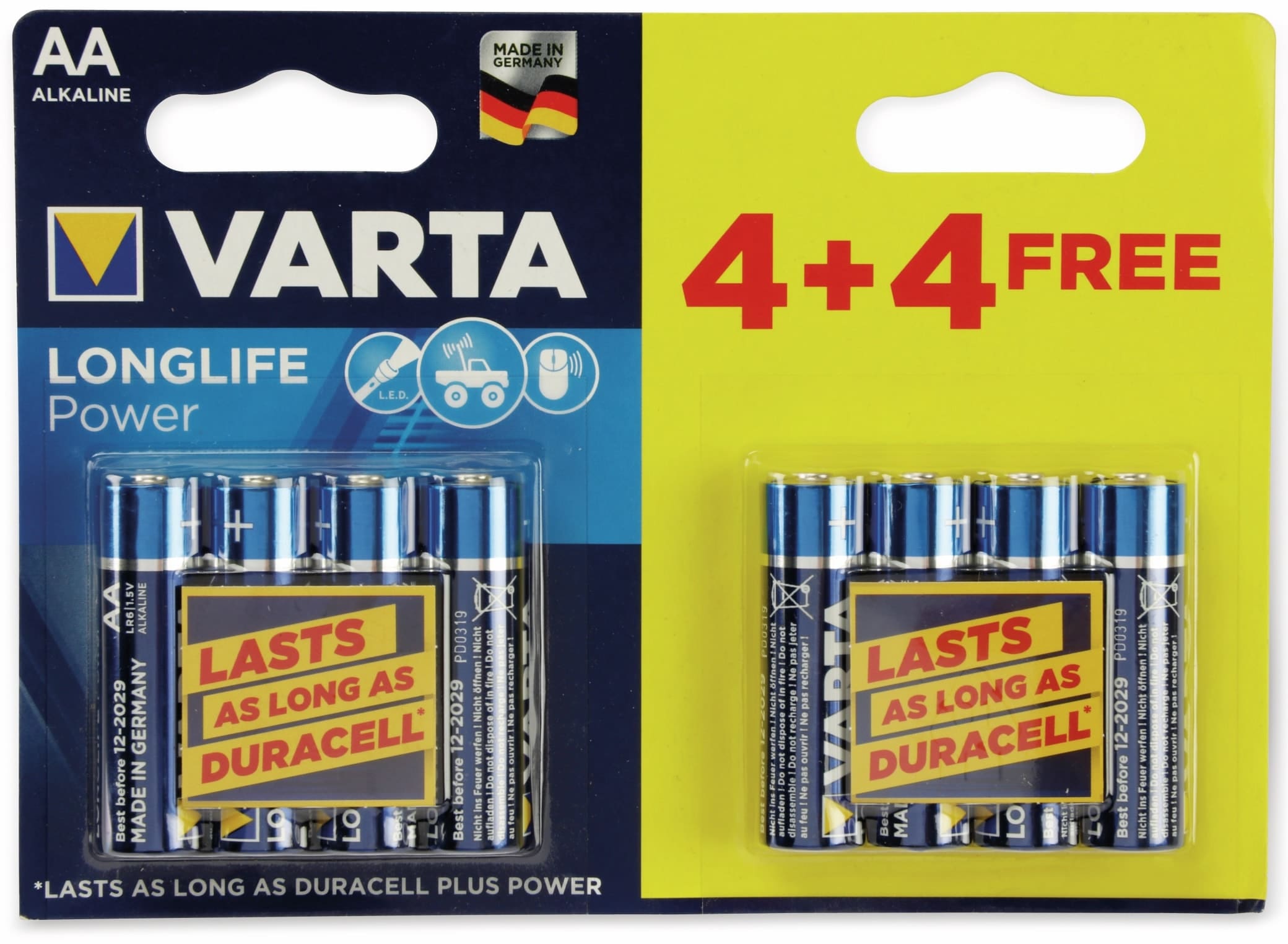 VARTA Mignon-Batterie, Alkaline, 8 Stück, LONGLIFE Power 4906