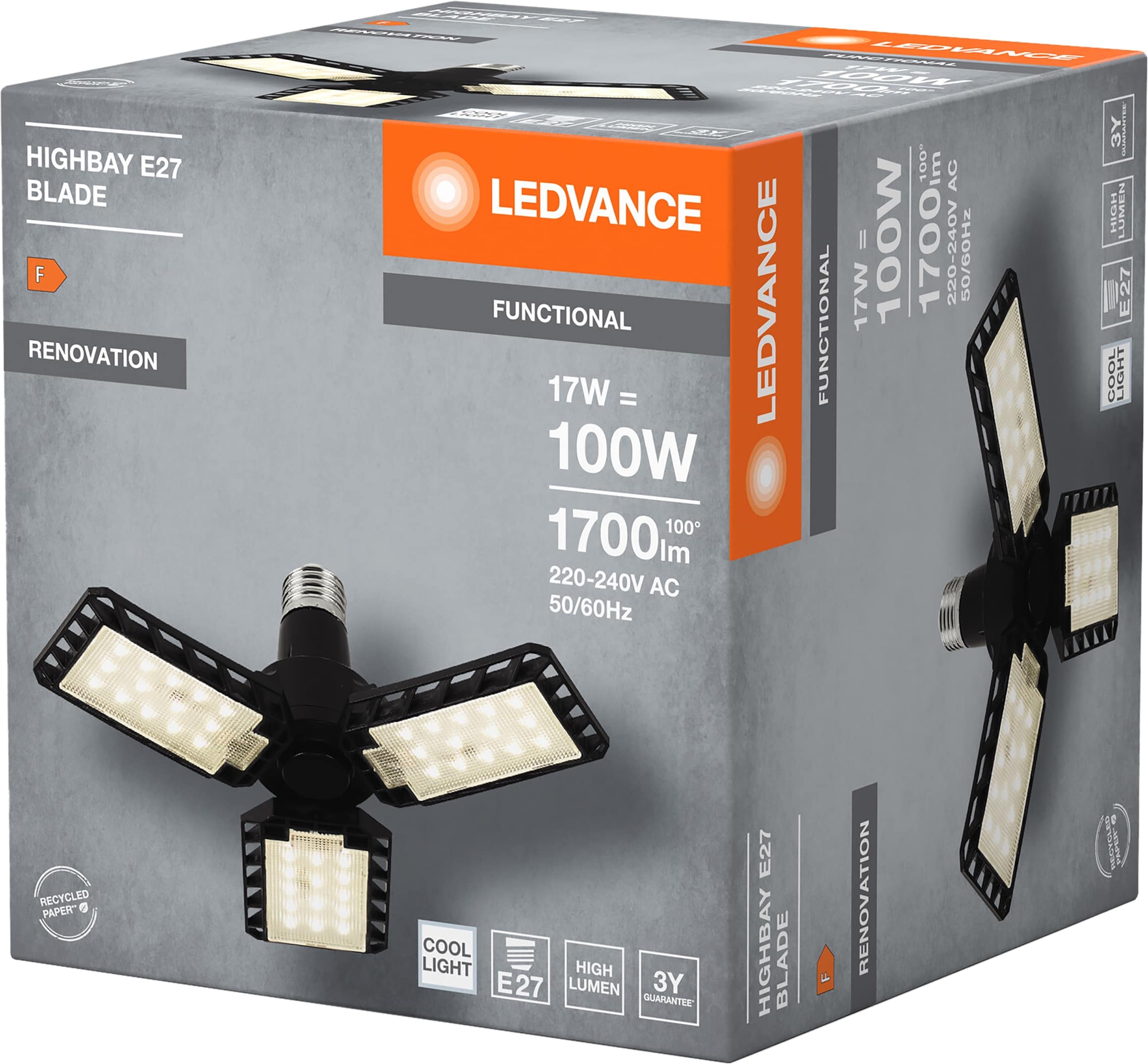 LEDVANCE LED-Deckenlampe Highbay Blade, E27, 17W, 1700 lm, 4000 K