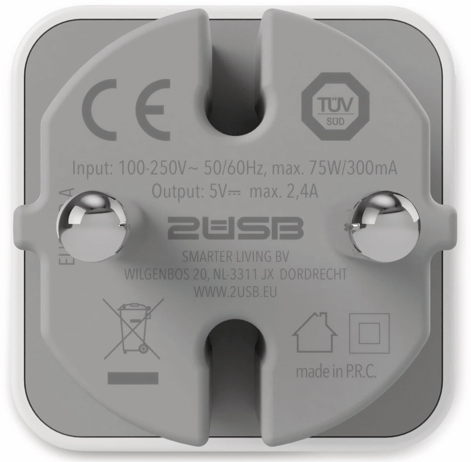 2USB USB-Lader EasyCharge Plugin, 2,4 A, 2-fach, Handyhalter, reinweiß matt