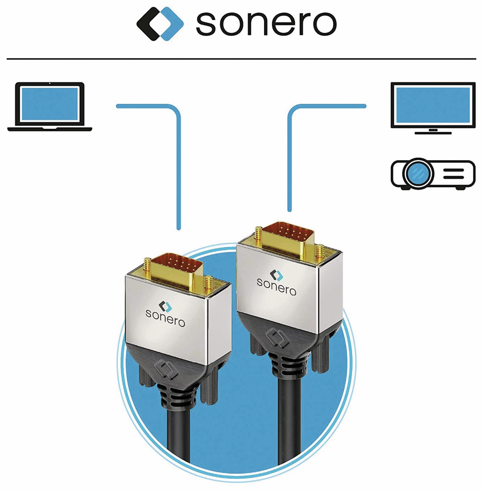 SONERO VGA-Anschlusskabel Premium, 2 m, Stecker/Stecker, Full-HD