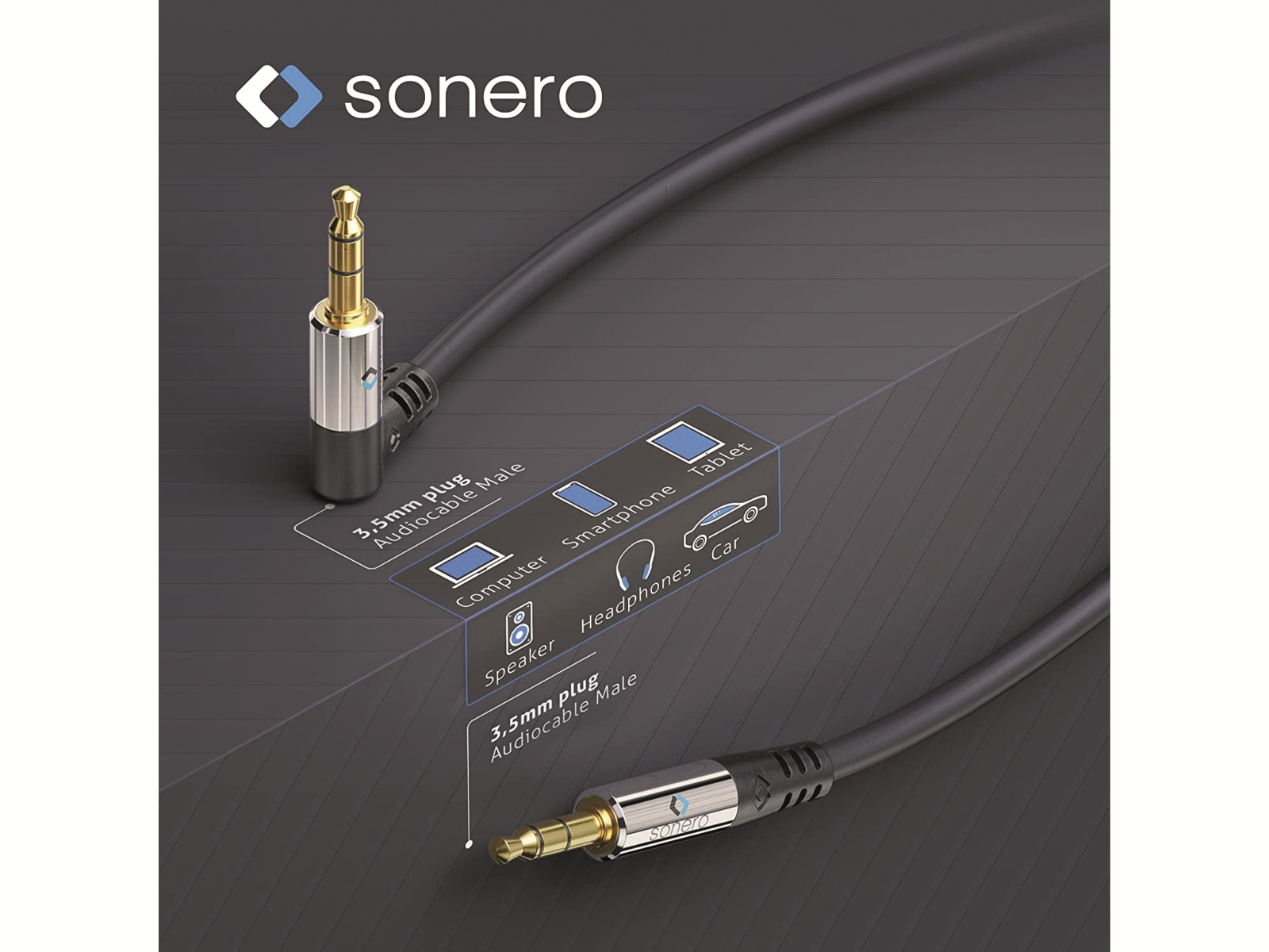 SONERO Klinkenkabel, 3,5 mm, Stereo, 2 m, 1x90° Stecker, schwarz