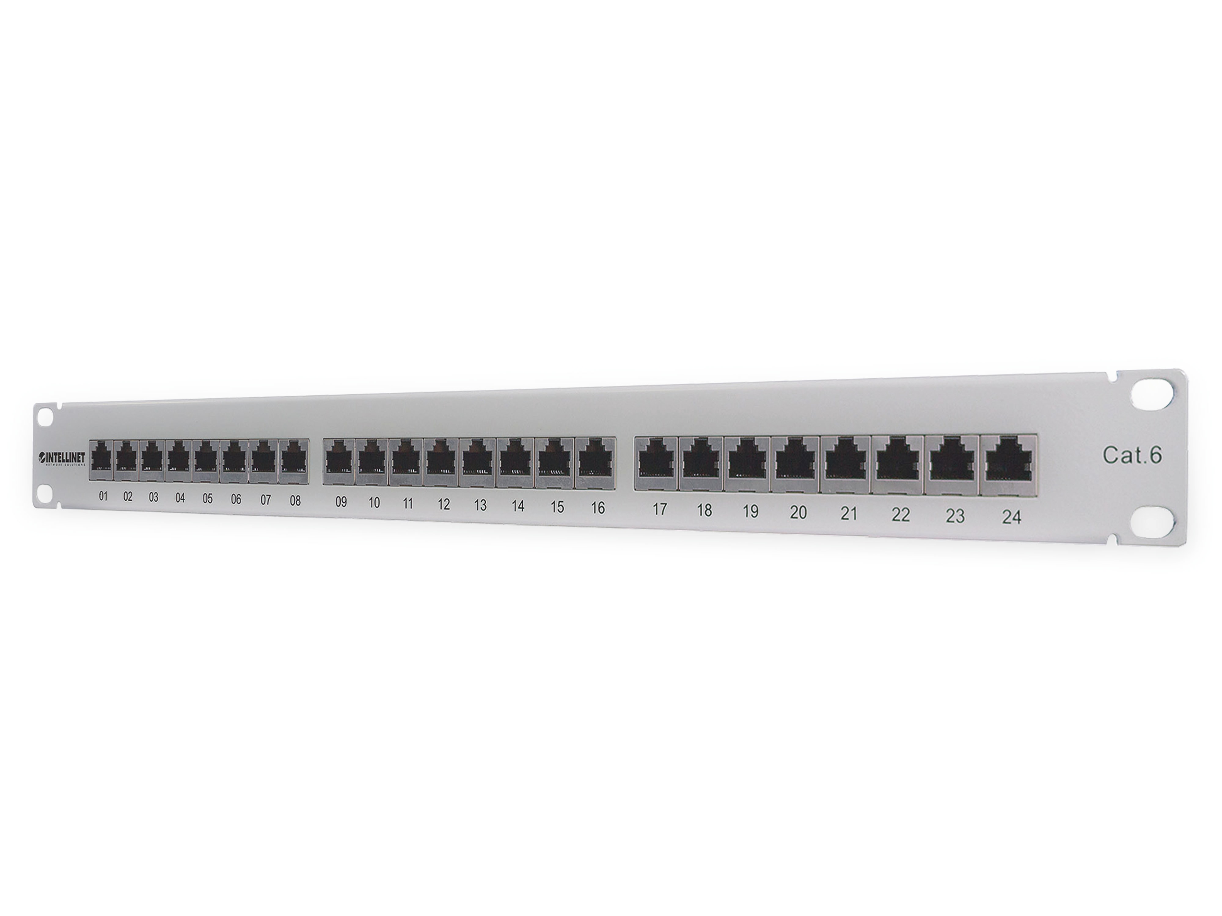 INTELLINET Cat6 Patchpanel, 19", 24-Port, geschirmt, FTP, 1 HE, grau