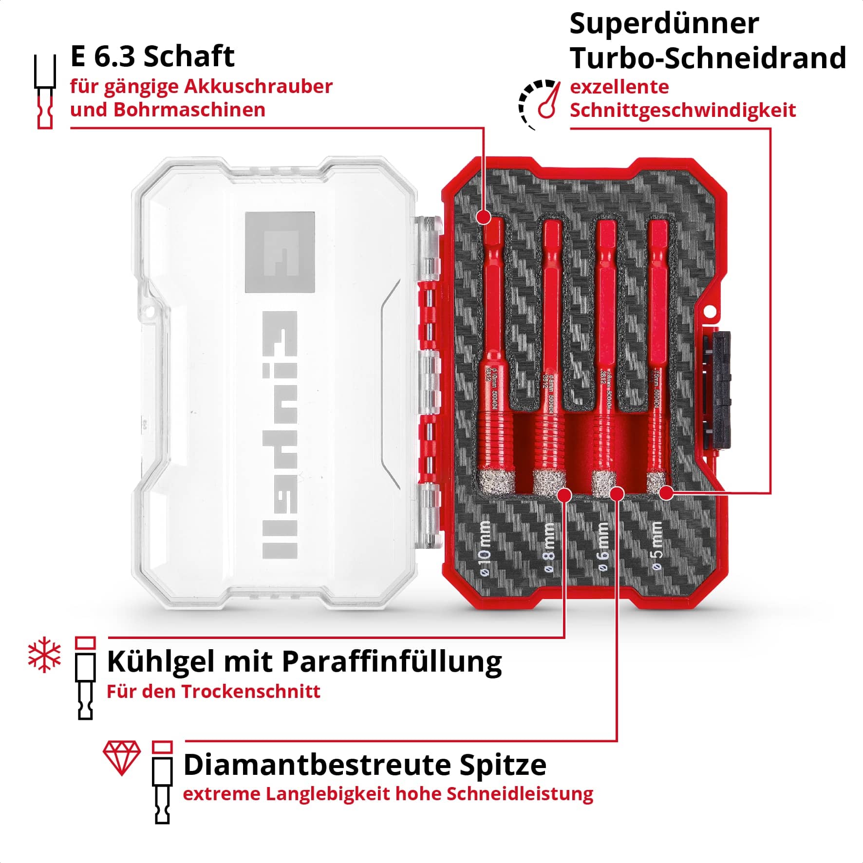 EINHELL Diamant-Fliesenbohrer-Set, 500404, XS-Case, 4-teilig