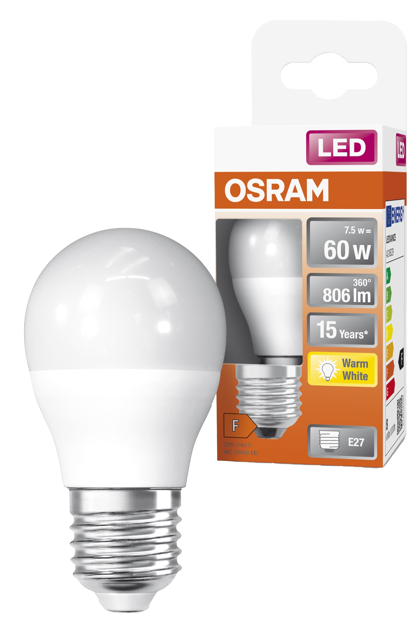 OSRAM LED-Lampe Star Classic, P60, E27, EEK: F, 7,5 W, 806 lm, 2700 K