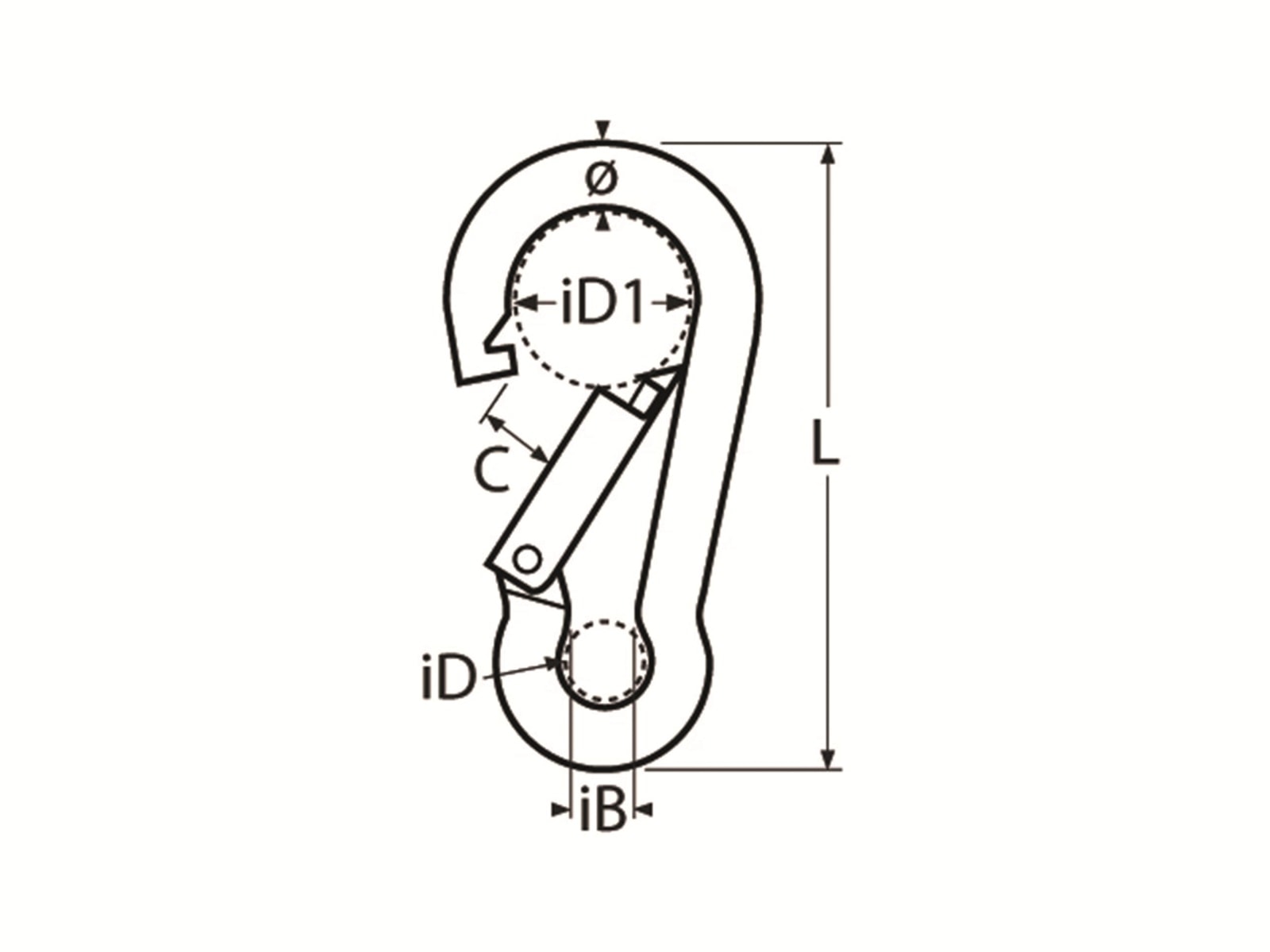 MARINETECH Karabinerhaken Edelstahl A4, 6x60 mm, mit Sicherheitsmutter