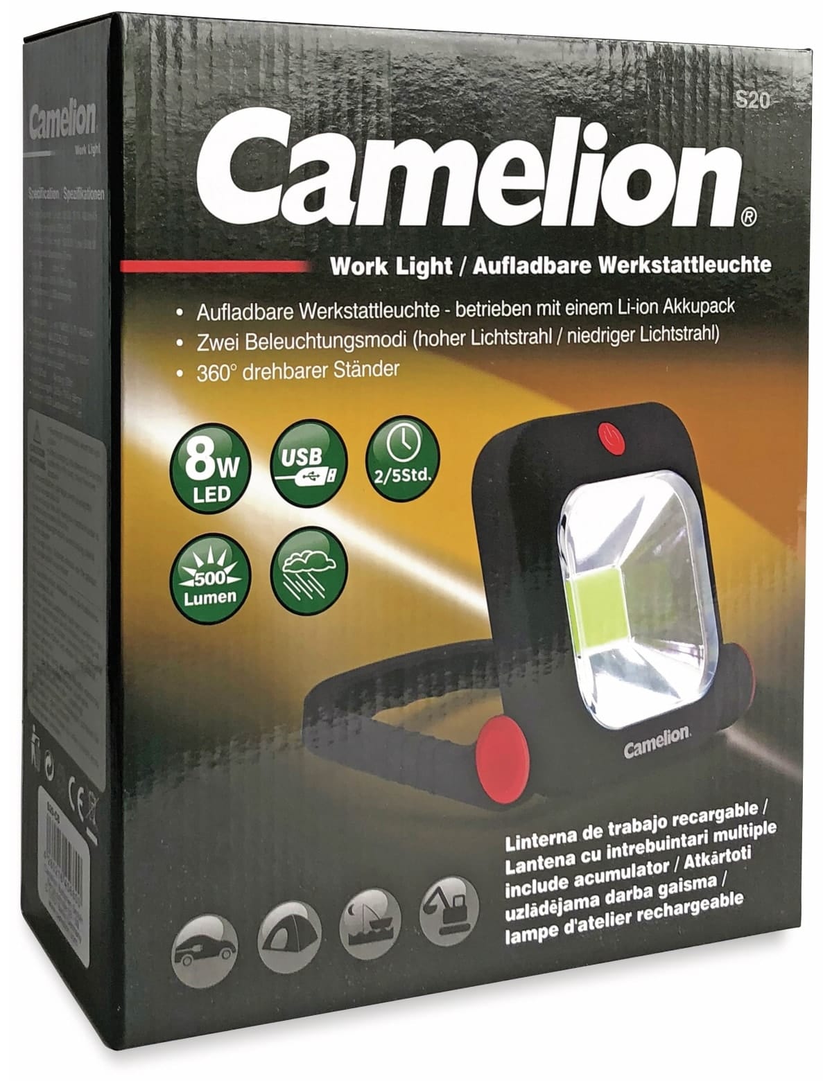 Camelion LED-Strahler S20, 8 W, 500 lm, akkubetrieben