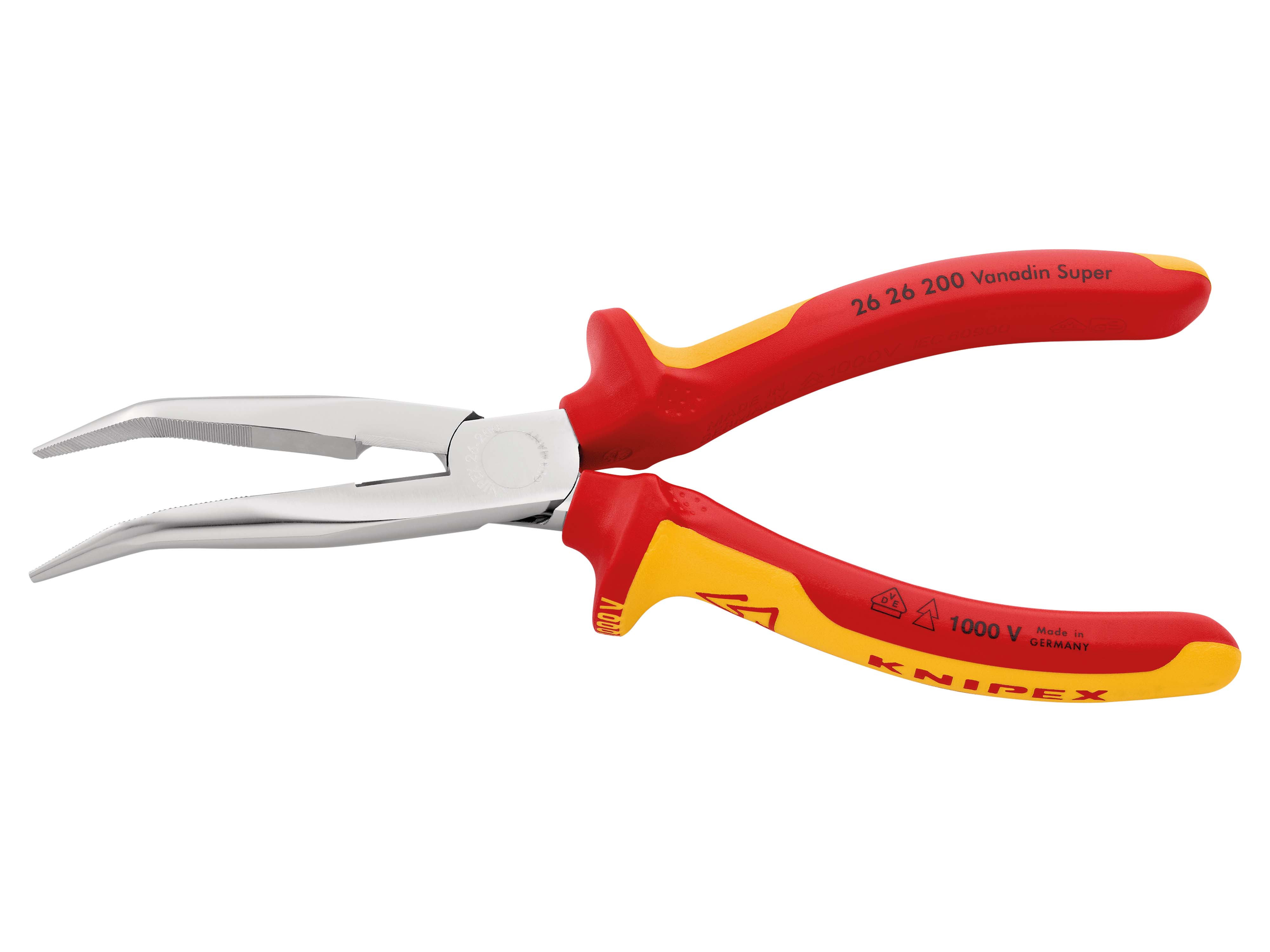 KNIPEX Flachrundzange mit Schneide, gebogen, VDE-geprüft, 26 26 200