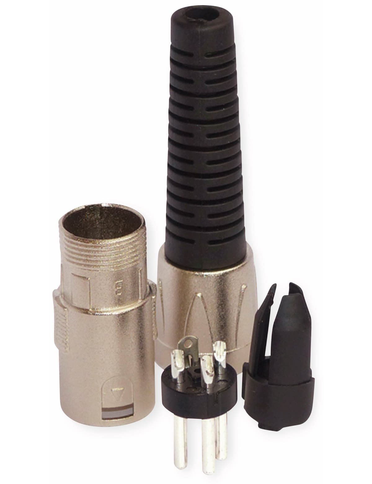 XLR-Stecker, 3-polig, schwarz, 20x94 mm, mit Knickschutz