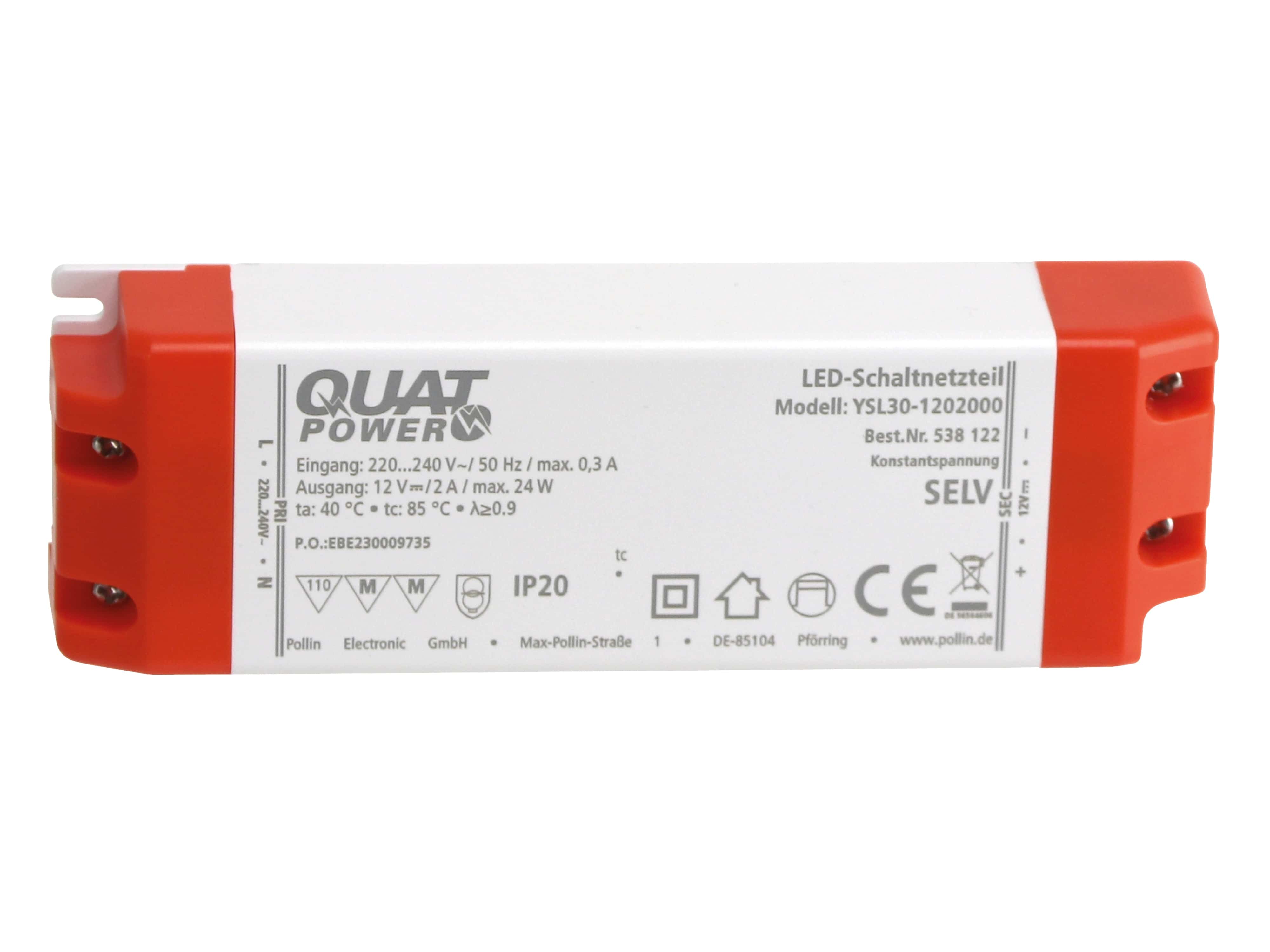 QUATPOWER LED-Schaltnetzteil YSL30-1202000 12 V-, 24 W