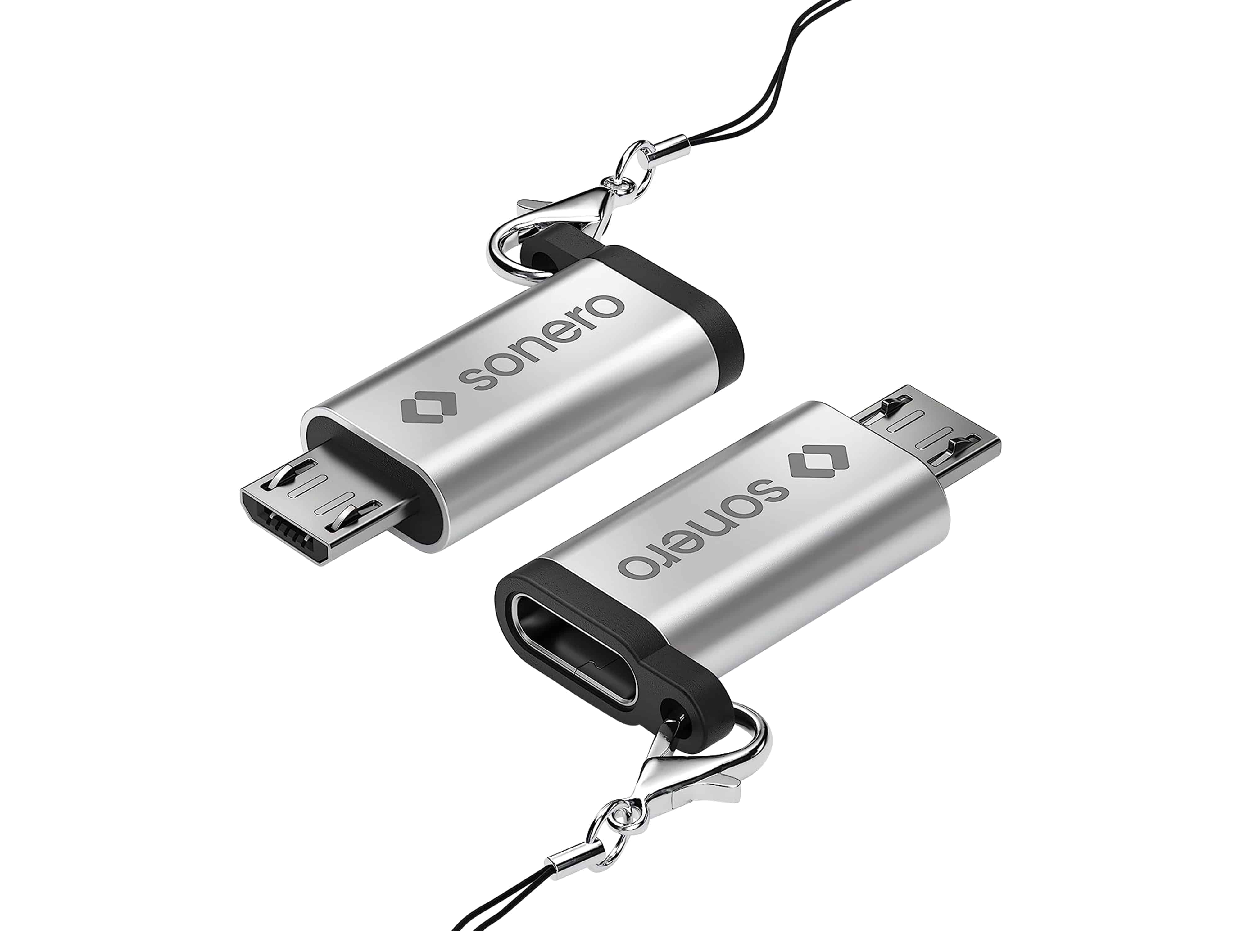 SONERO USB-Adapter OTG, Micro-USB auf USB-C Buchse, alu/silber