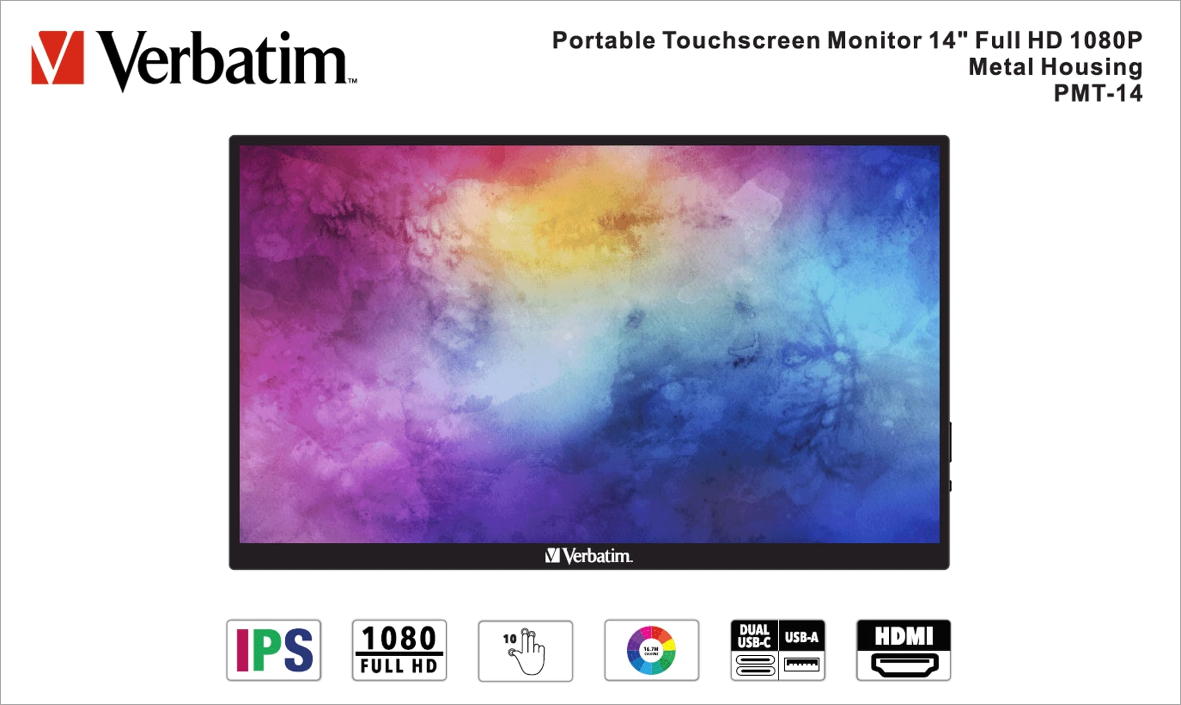 VERBATIM Tragbarer Monitor PMT-14, 35,6 cm (14"), HDMI, USB-C