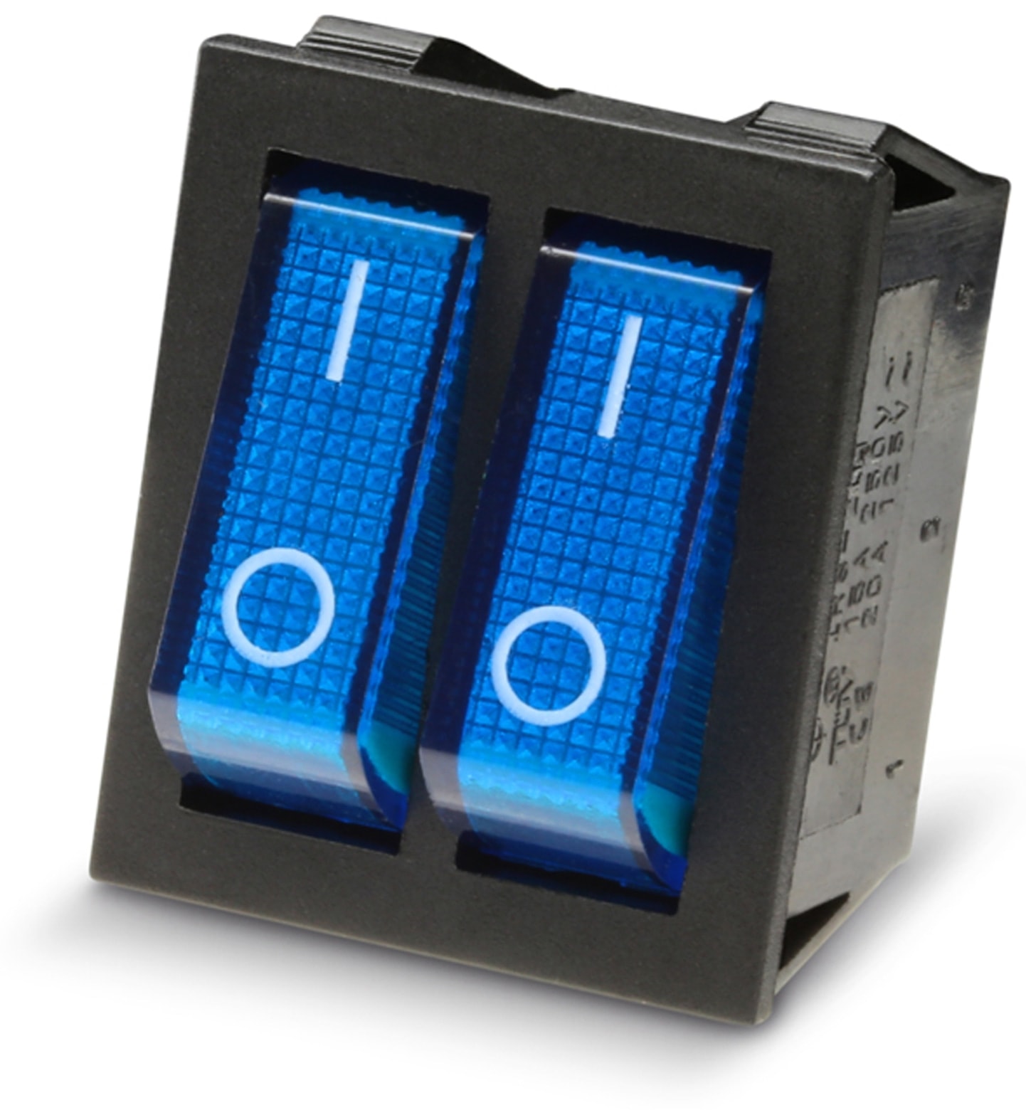 Wippenschalter 2x 1-pol., I-0, blau,beleuchtet, 26x22 mm