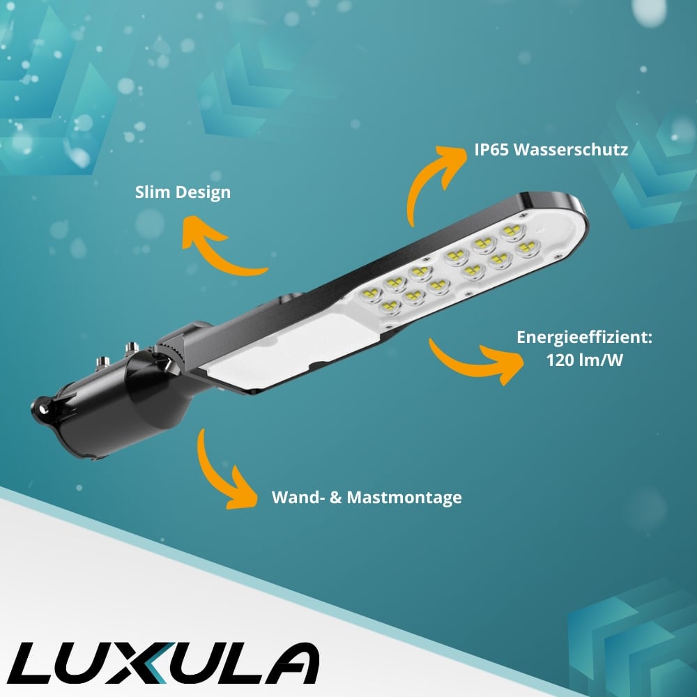 LUXULA LED-Straßenleuchte, SLIM, EEK: E, 30W, 3600lm, 5000K, IP65