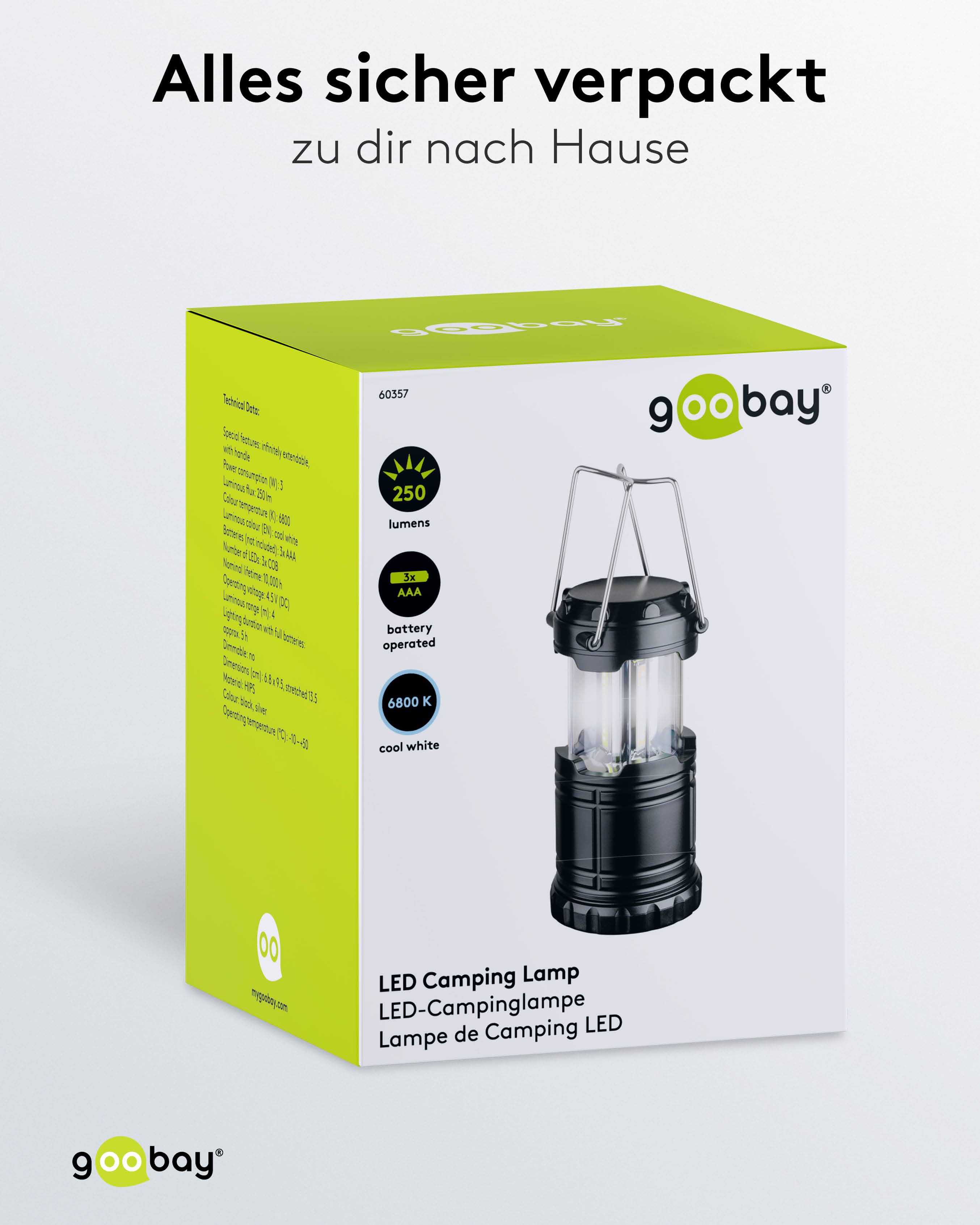 GOOBAY LED-Campingleuchte High Bright 250, batteriebetrieben