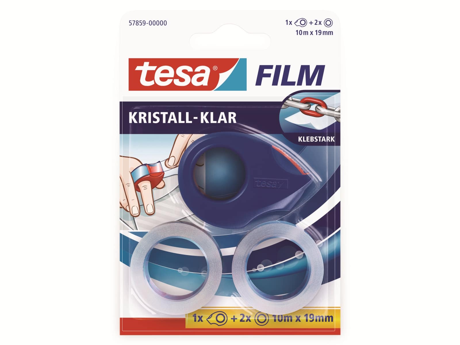 TESA film® kristall-klar, 2 Rollen + Mini Abroller, 10m:19mm, 57859-00000-13