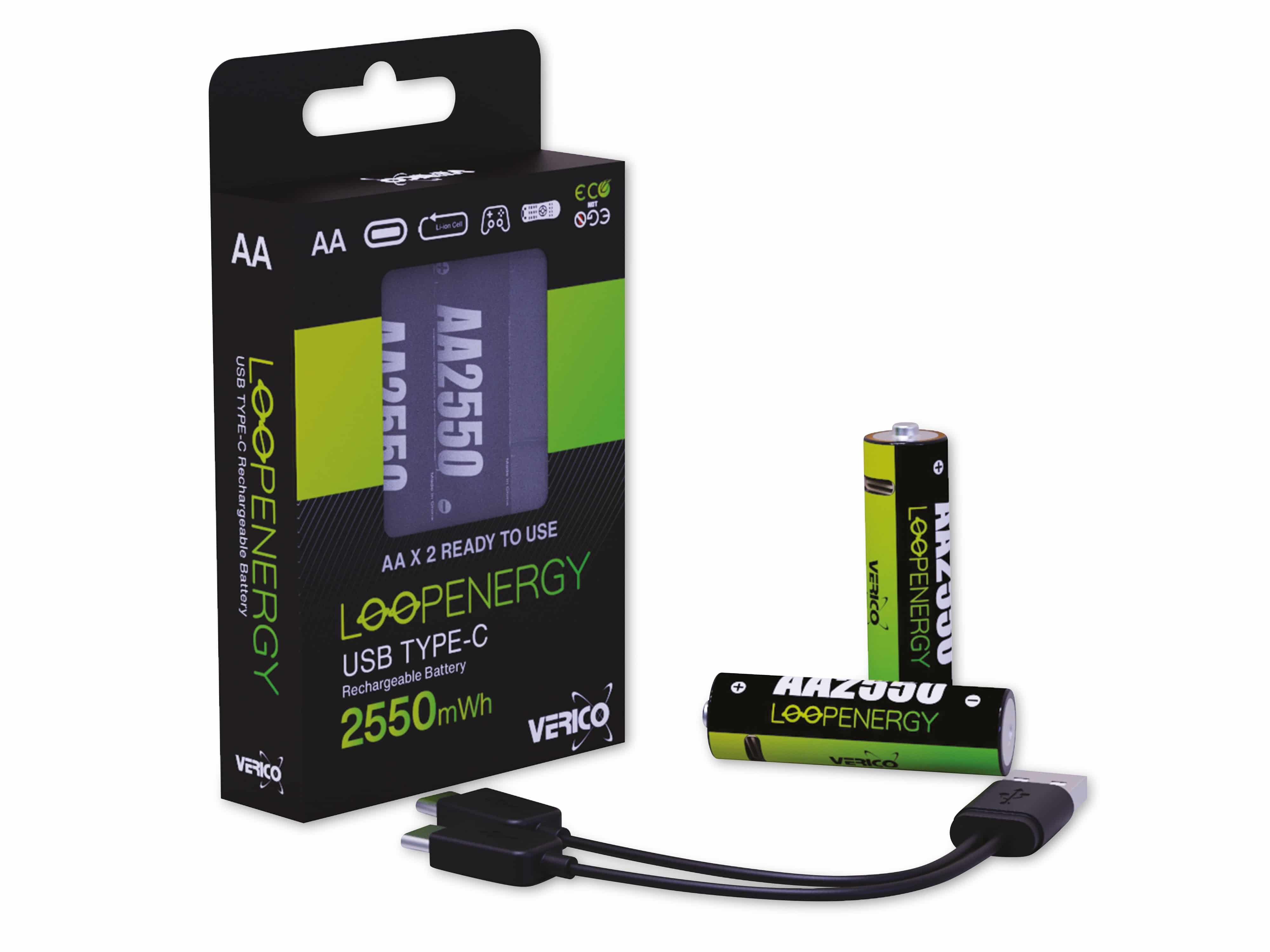 VERICO LiIon-Akku Loop Energy AA, mit USB-C Buchse, 2er Pack