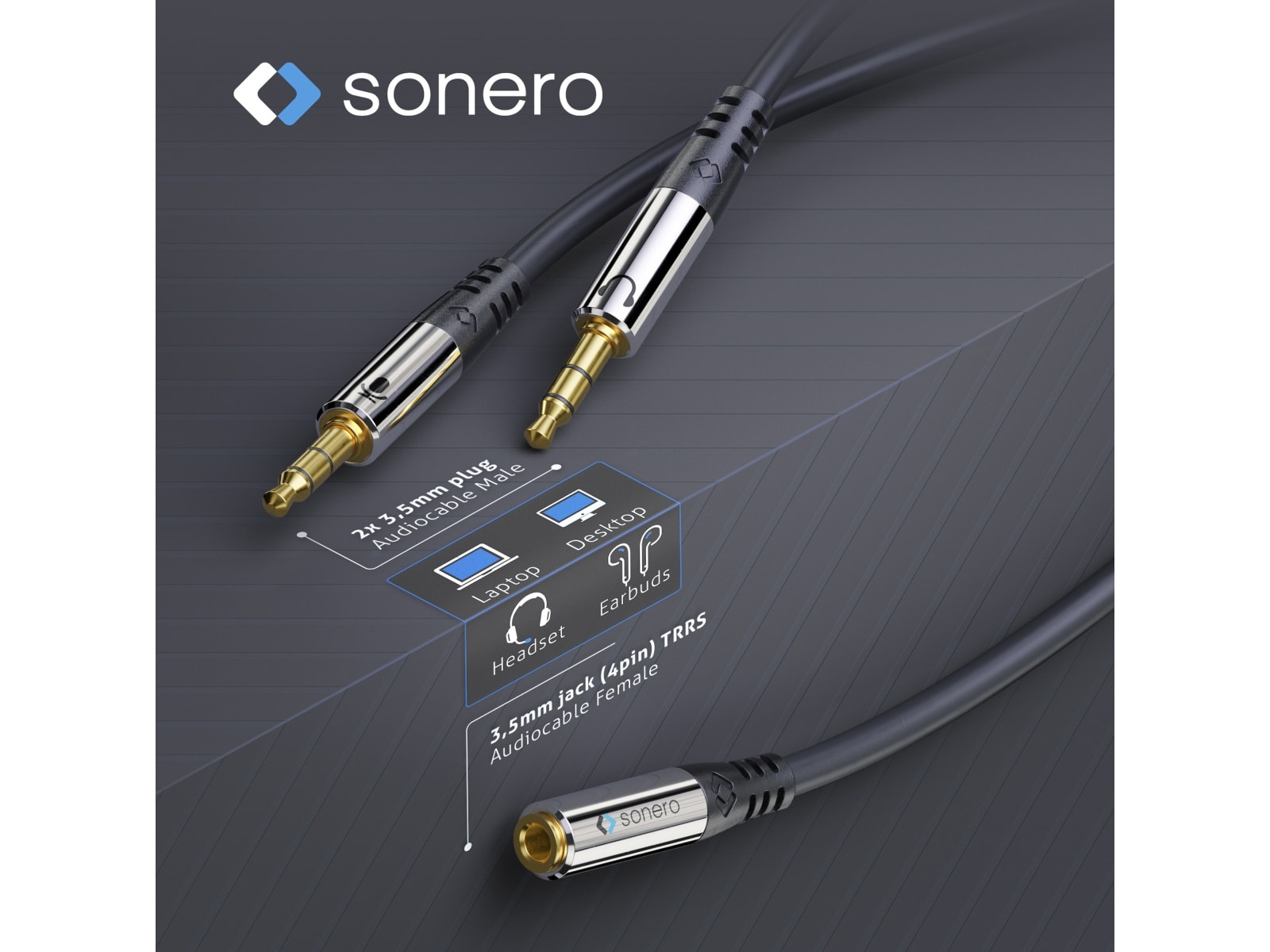 SONERO Audioadapter 0,20 m, 2x Klinkenstecker auf Klinkenbuchse