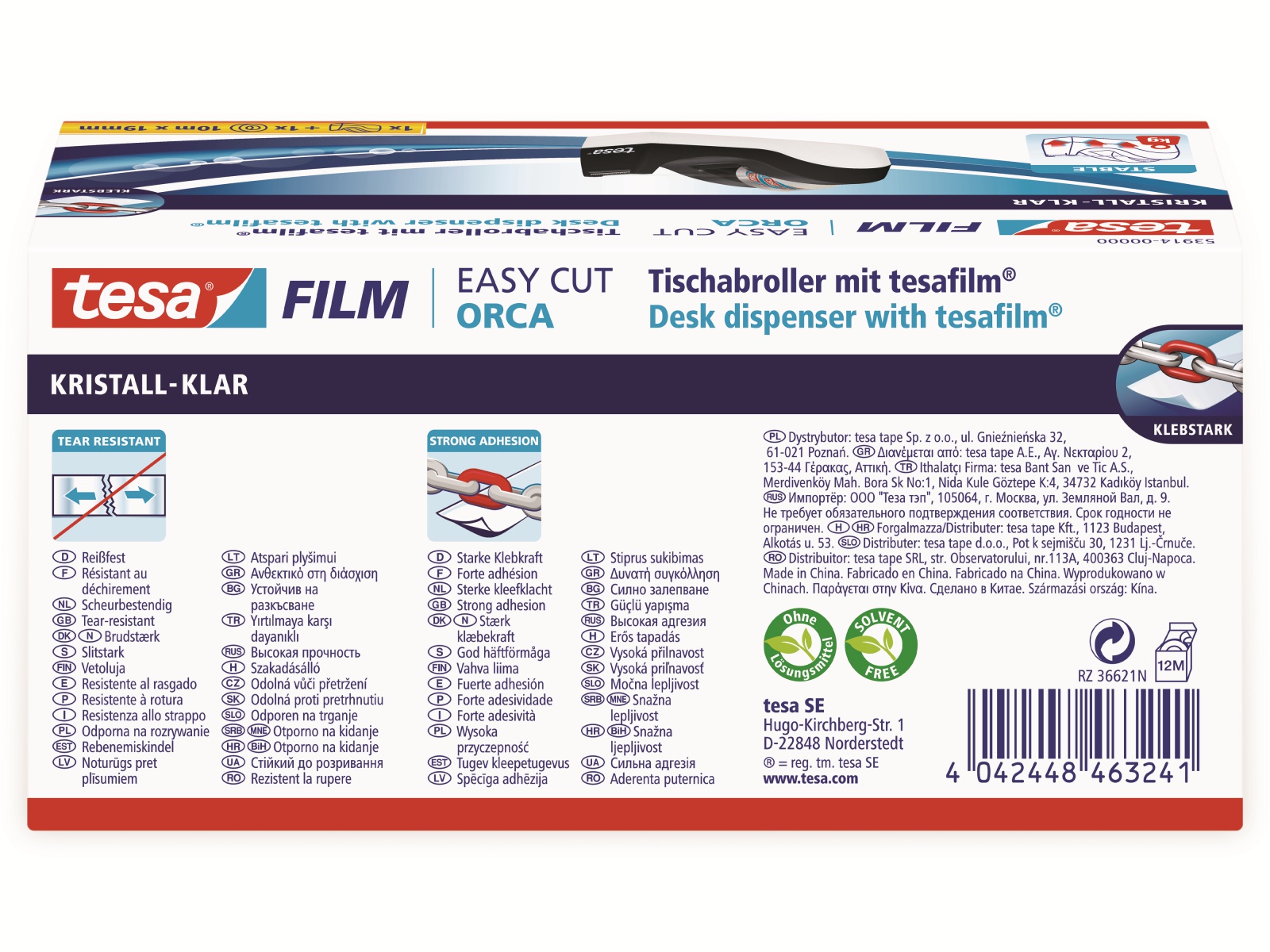 TESA film® Tischabroller Orca + film® kristall-klar, 1 Rolle 10m:19mm, 53914-00000-00