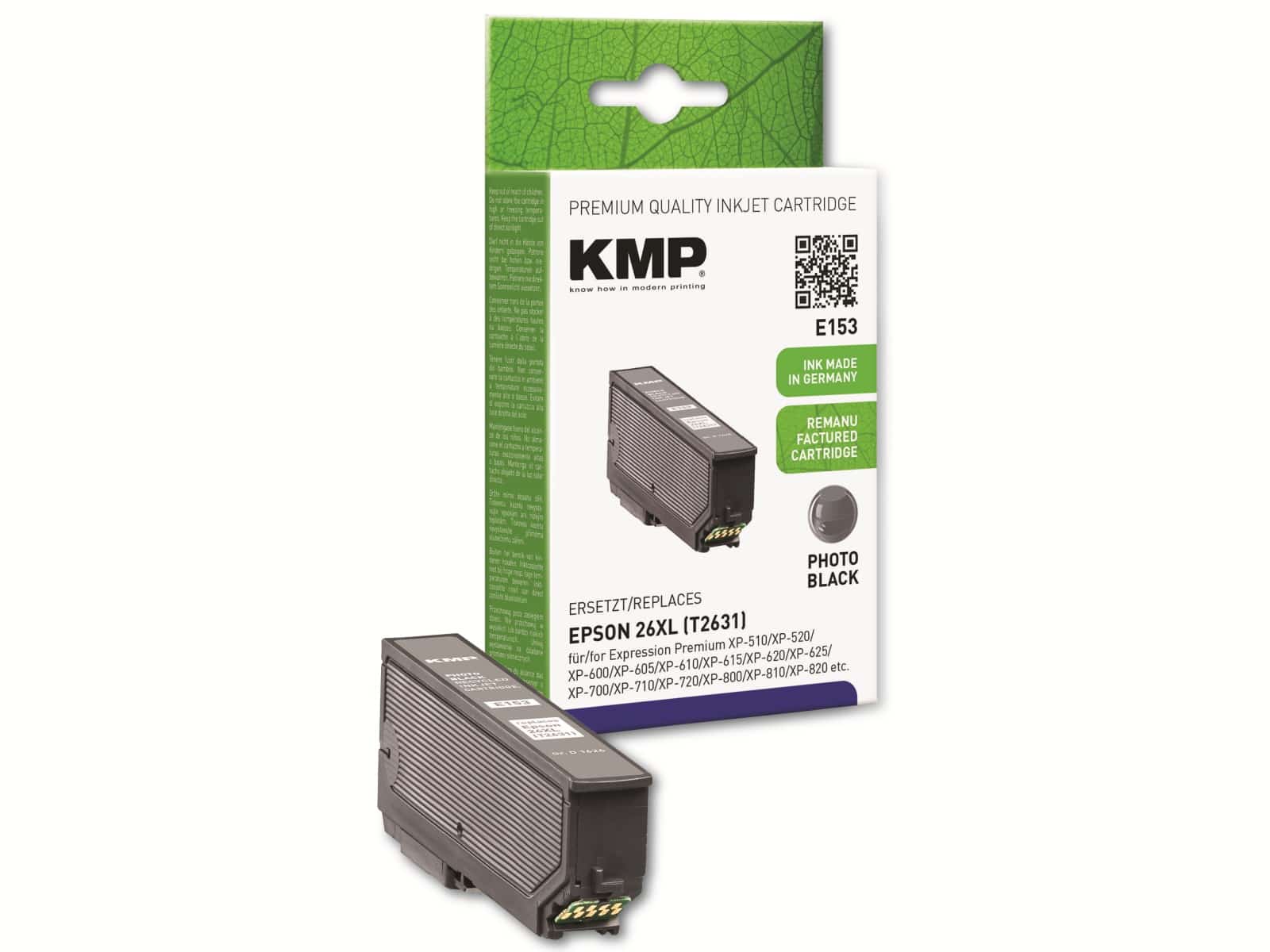 KMP Tintenpatrone kompatibel für Epson 26XL (T2631), Photo schwarz