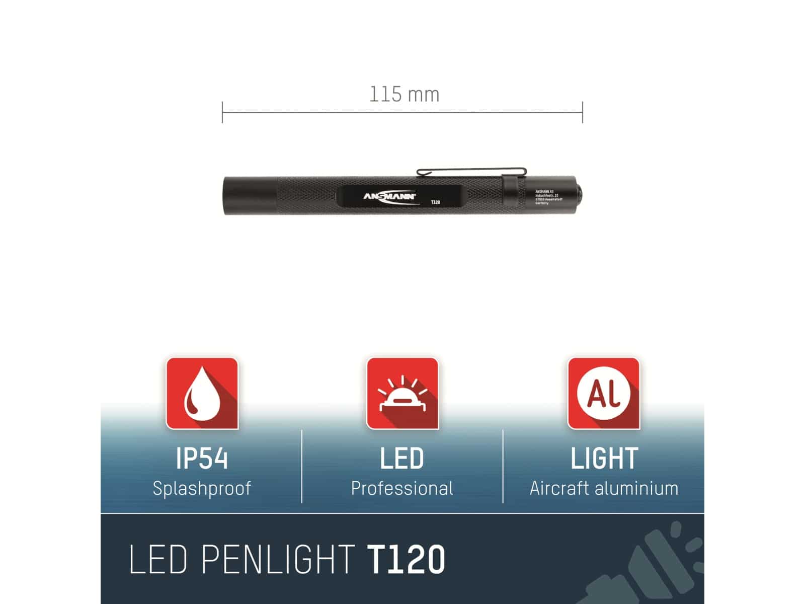 ANSMANN LED-Taschenlampe Future T120, Alu, 130 lm, batteriebetrieben