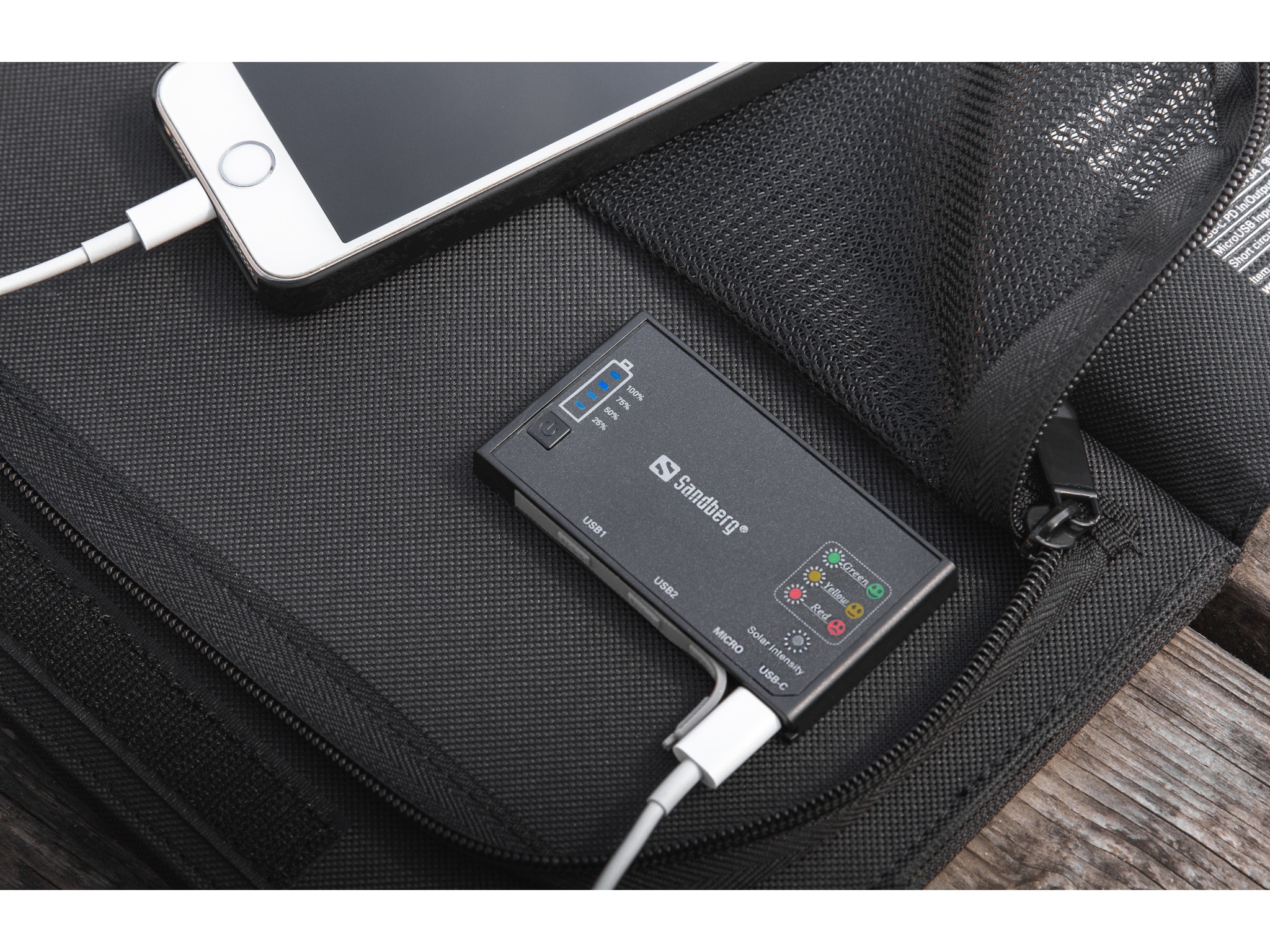 SANDBERG, SOLAR CHARGER 21W 2xUSB+USB-C Schwarz