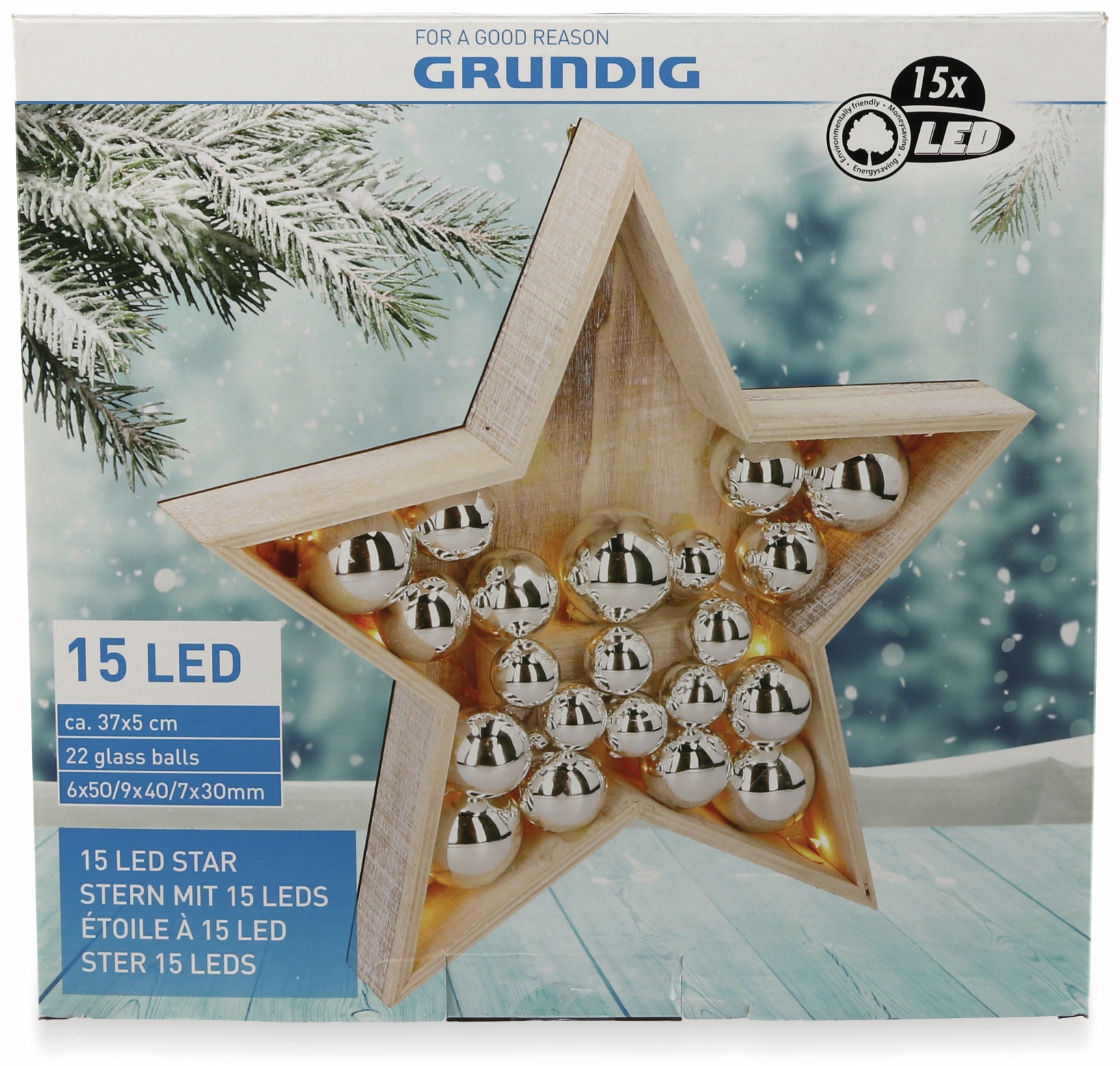 GRUNDIG LED-Weihnachtsstern 05748, mit 15 LEDs und 22 Glaskugeln
