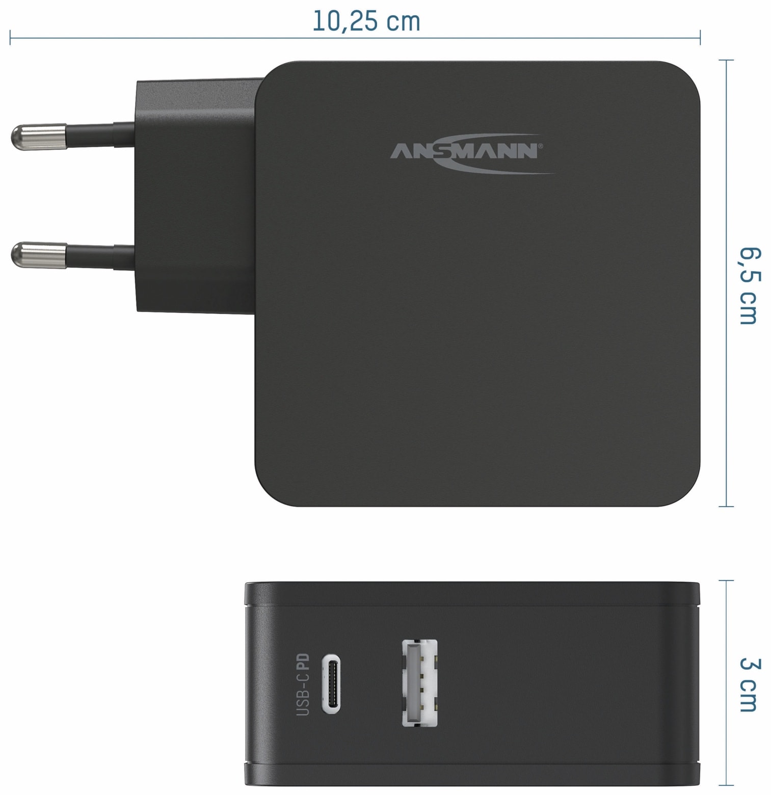 ANSMANN USB-Ladegerät 245PD, 45 W, 3 A, 1xUSB, 1xUSB-C (PD)