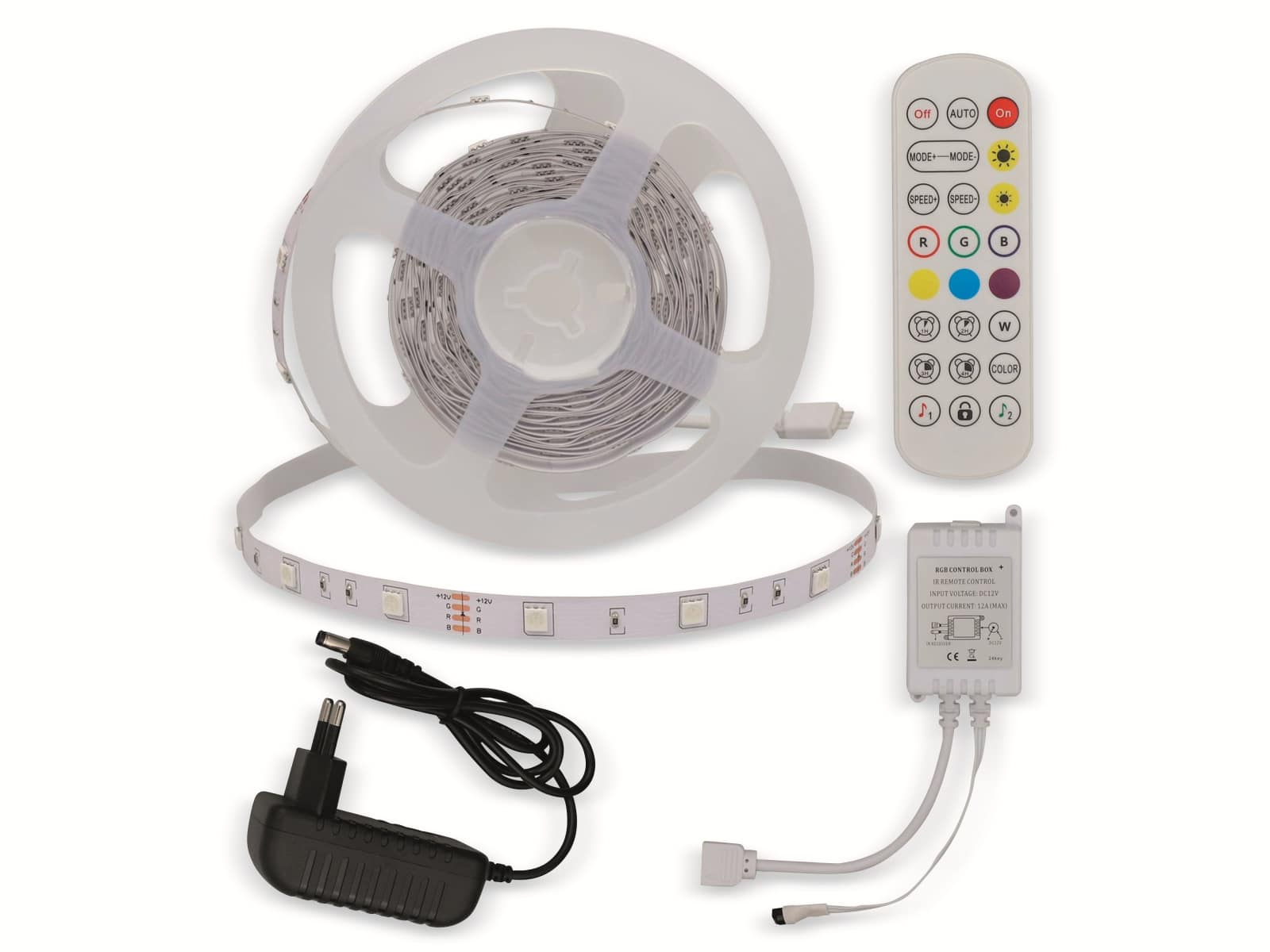 OPTONICA LED-Strip, RGB 4321, 12 V, 30 LEDs, EEK: F, 12 W, 1200 lm, mit Fernbedienung, 5 m