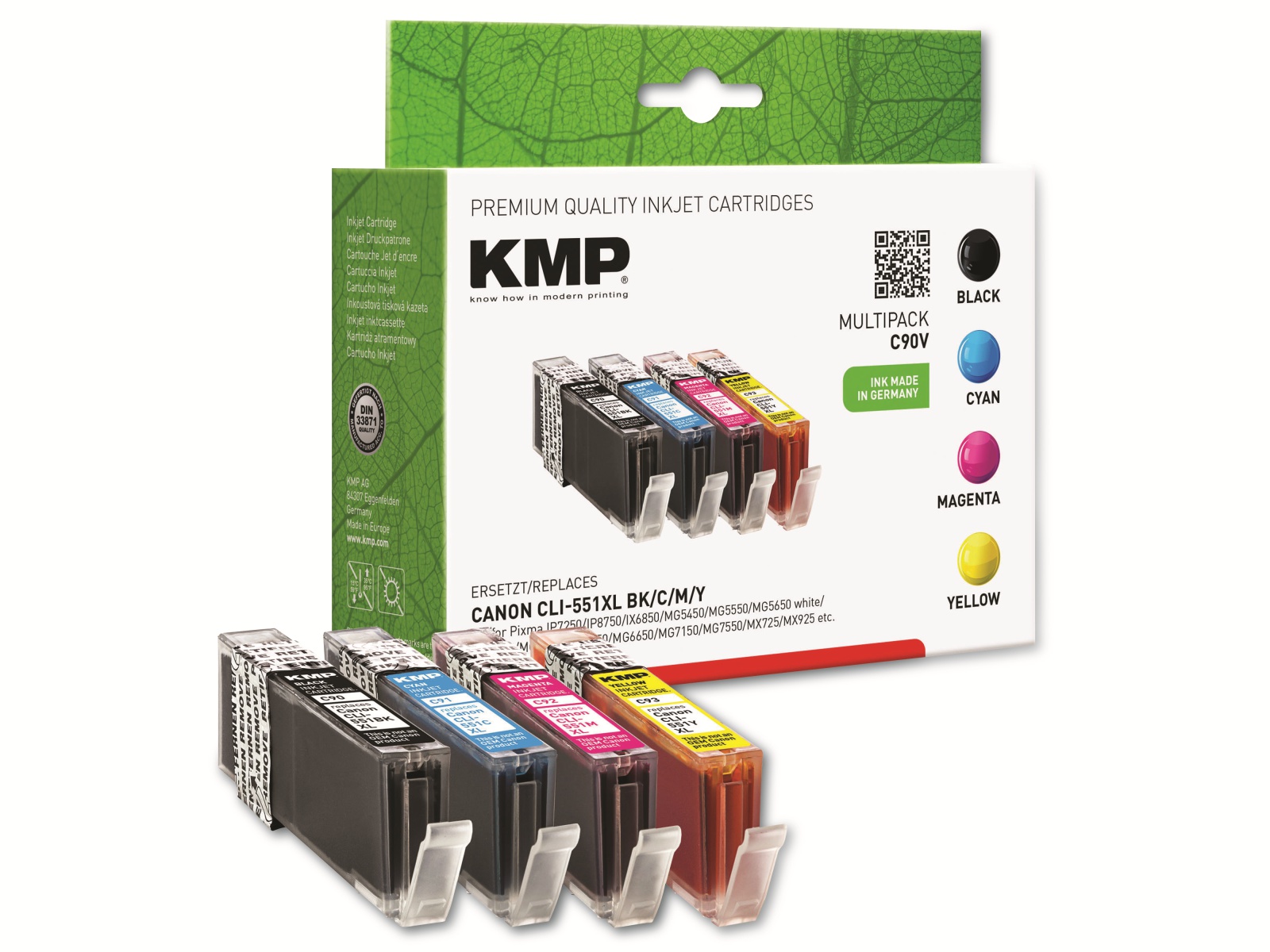KMP Tintenpatronen-Set kompatibel für Canon CLI-551BK/C/M/Y XL