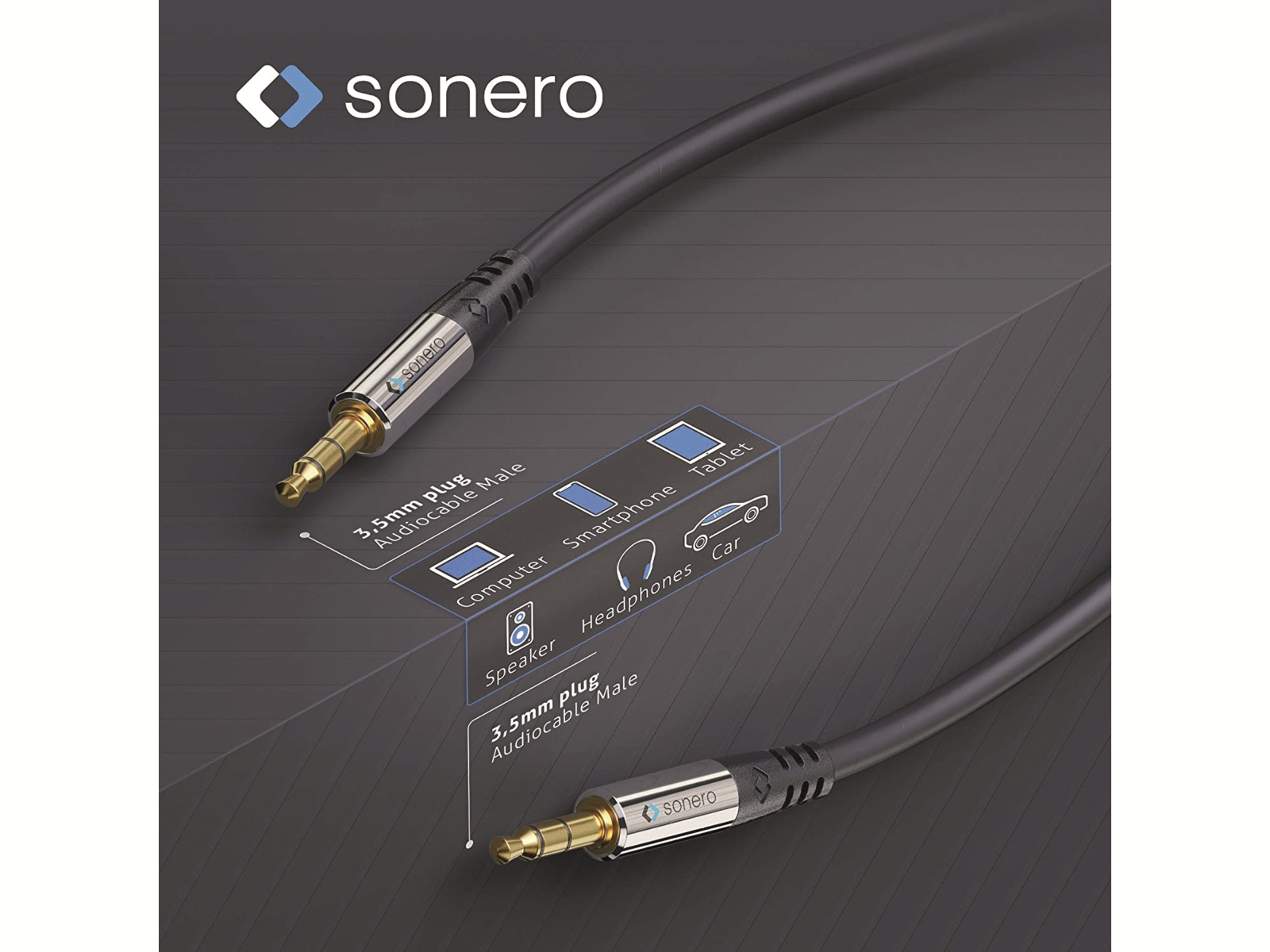 SONERO Klinkenkabel, 3,5 mm, Stereo, 12,5 m, schwarz