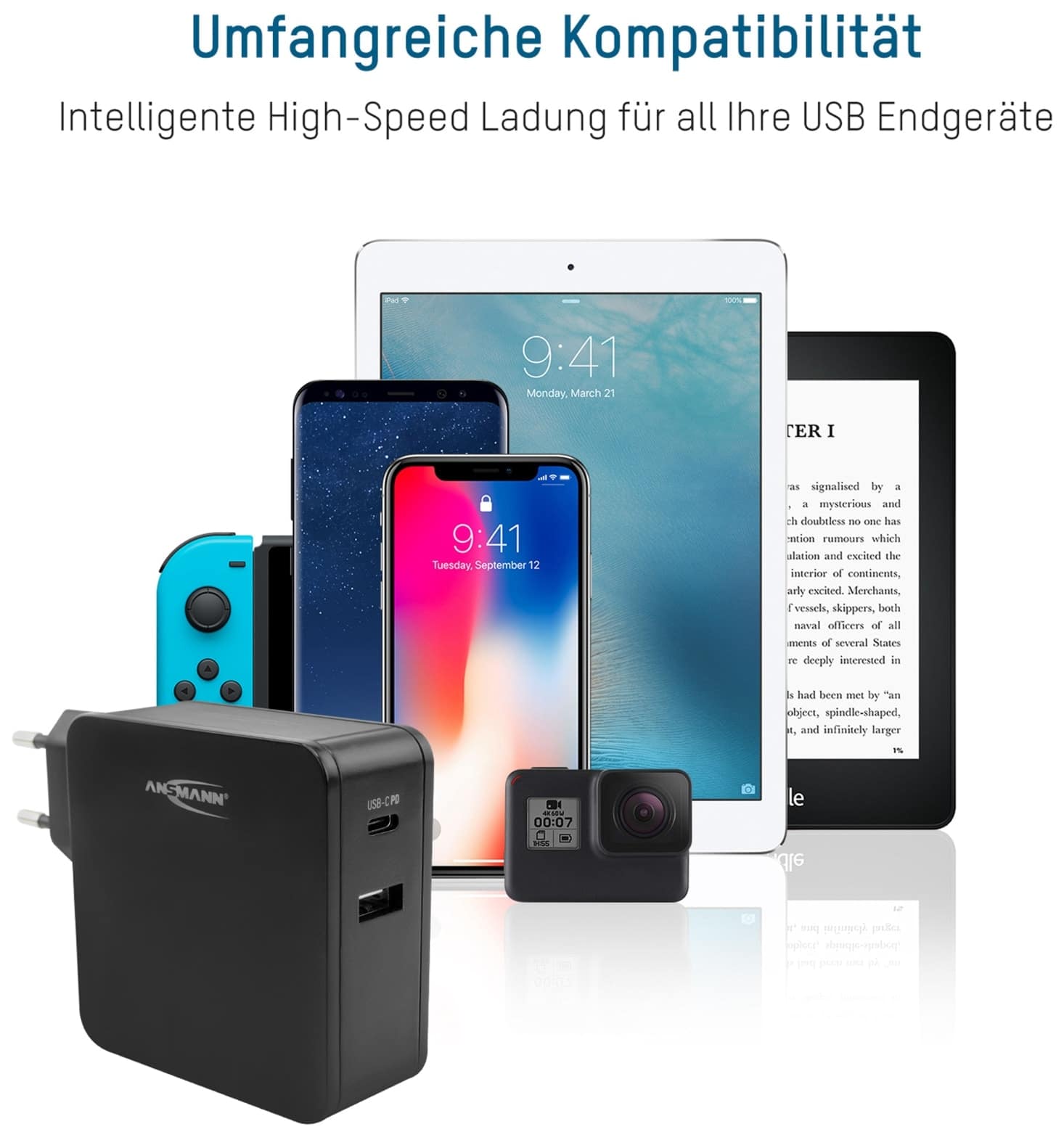 ANSMANN USB-Ladegerät 245PD, 45 W, 3 A, 1xUSB, 1xUSB-C (PD)