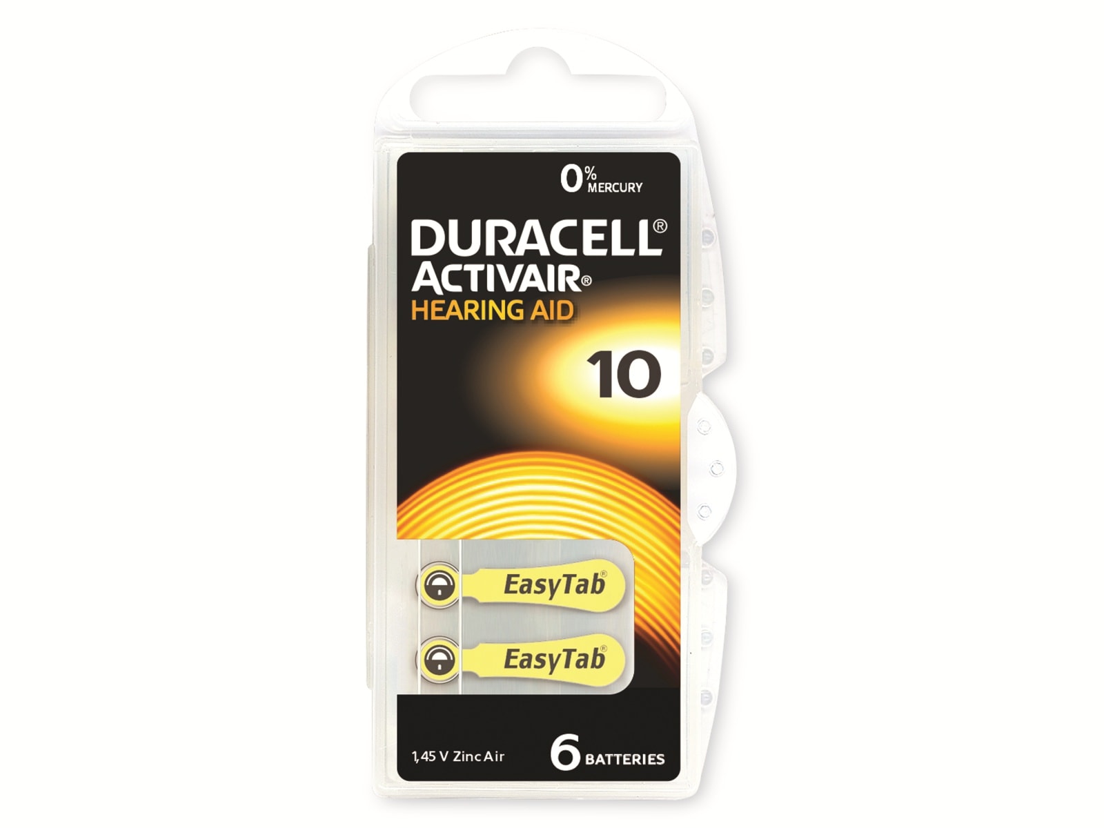 DURACELL Zinc Air-Knopfzelle Typ 10, 1.45V, Activair, 6 Stück