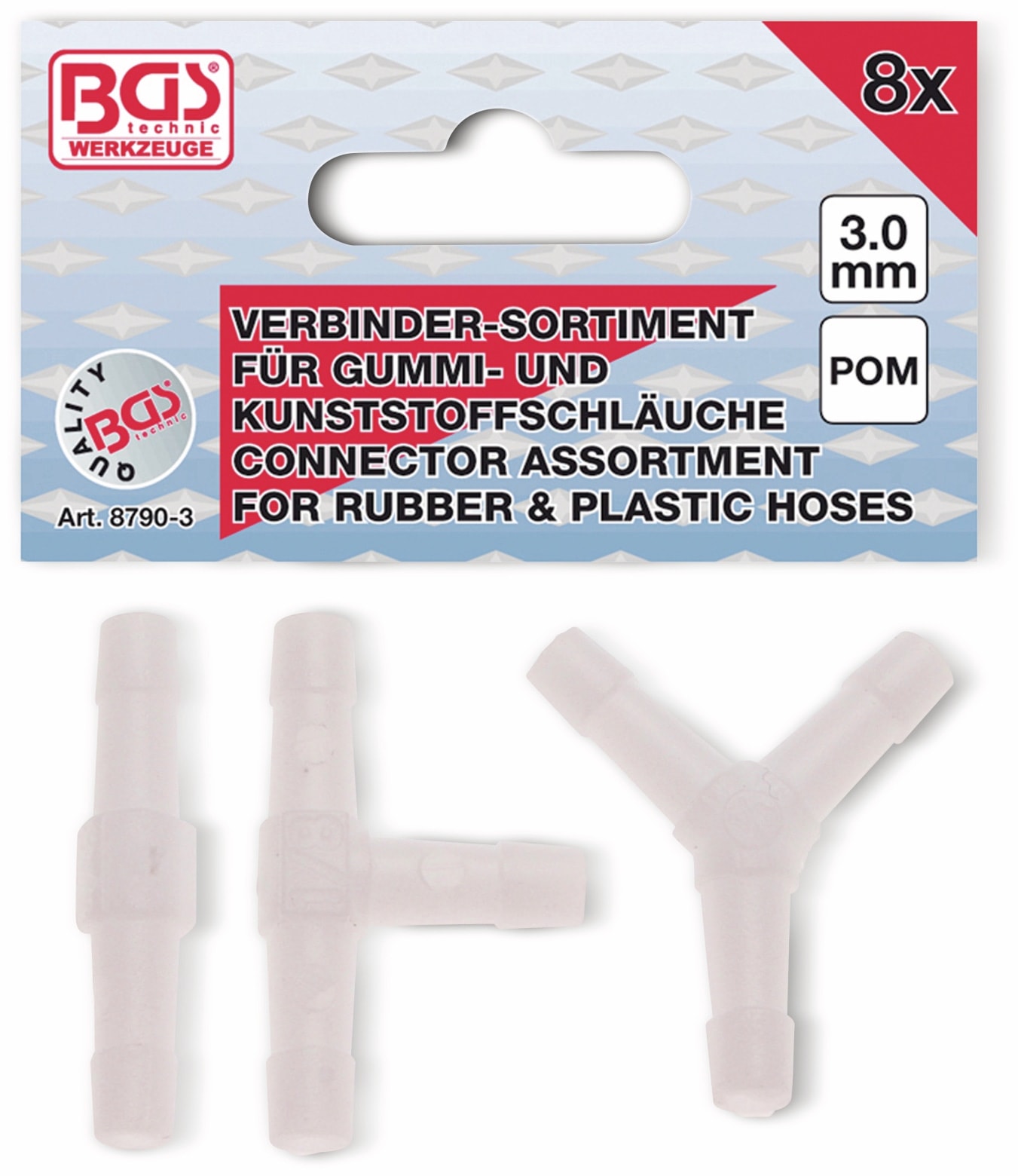 BGS TECHNIC Schlauch-Verbinder-Sortiment 3 mm, 8-teilig