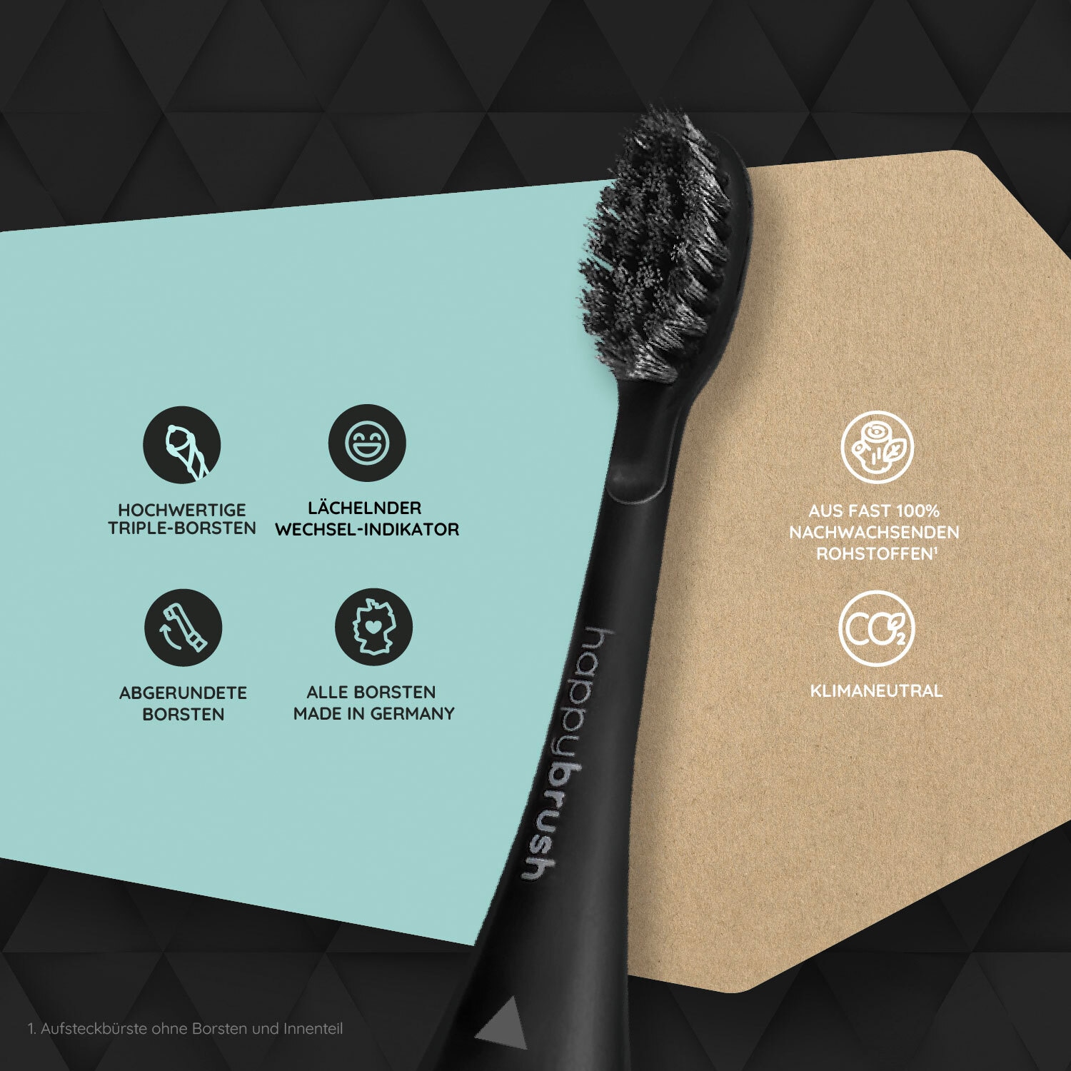 HAPPYBRUSH Ersatz-Aufsteckbürsten Allblack ECO VIBE 3, 3er Set