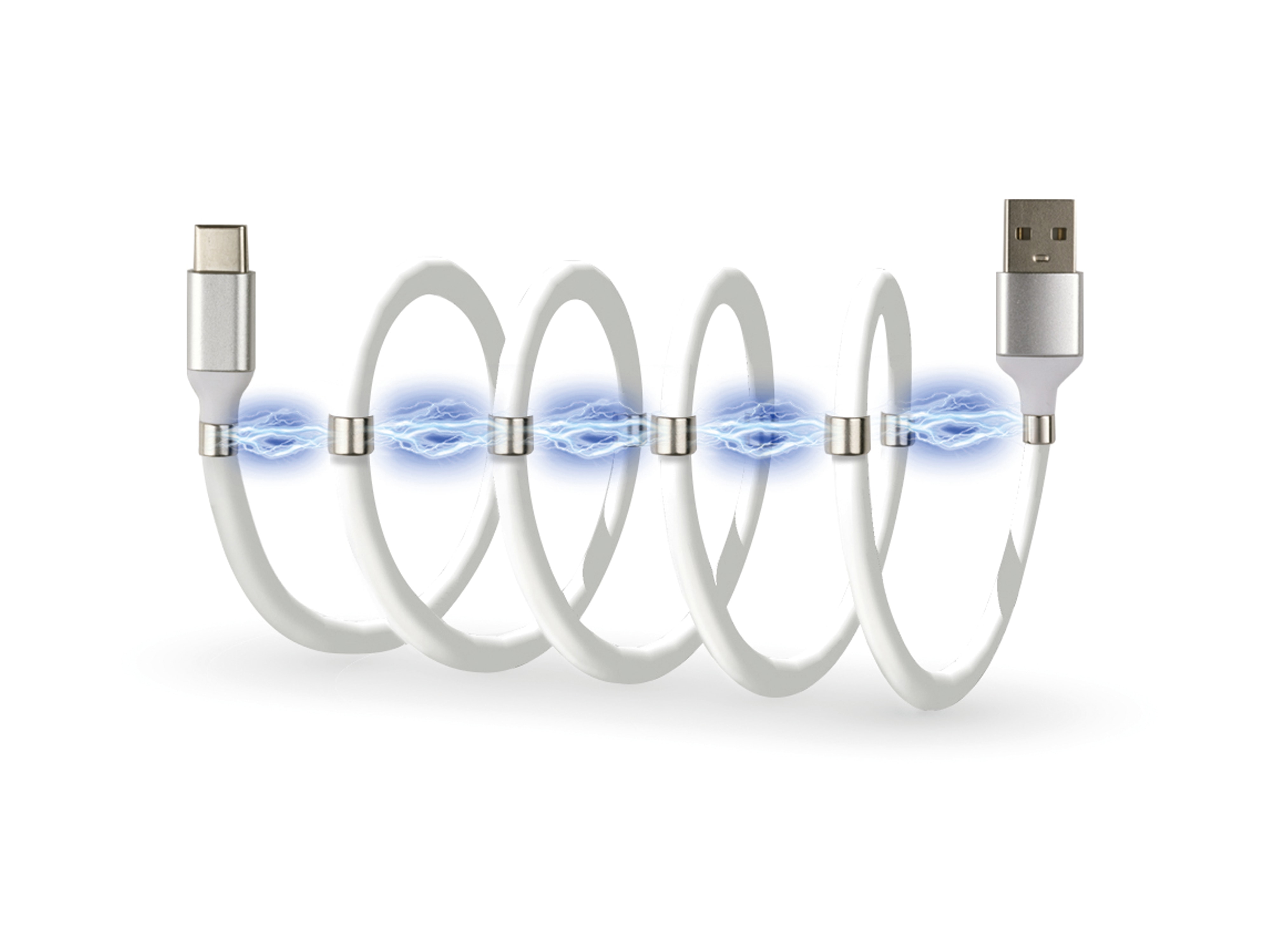 GRUNDIG USB-C-Kabel, 2in1, USB-A auf USB-C, 1 m, magnetisch, weiß