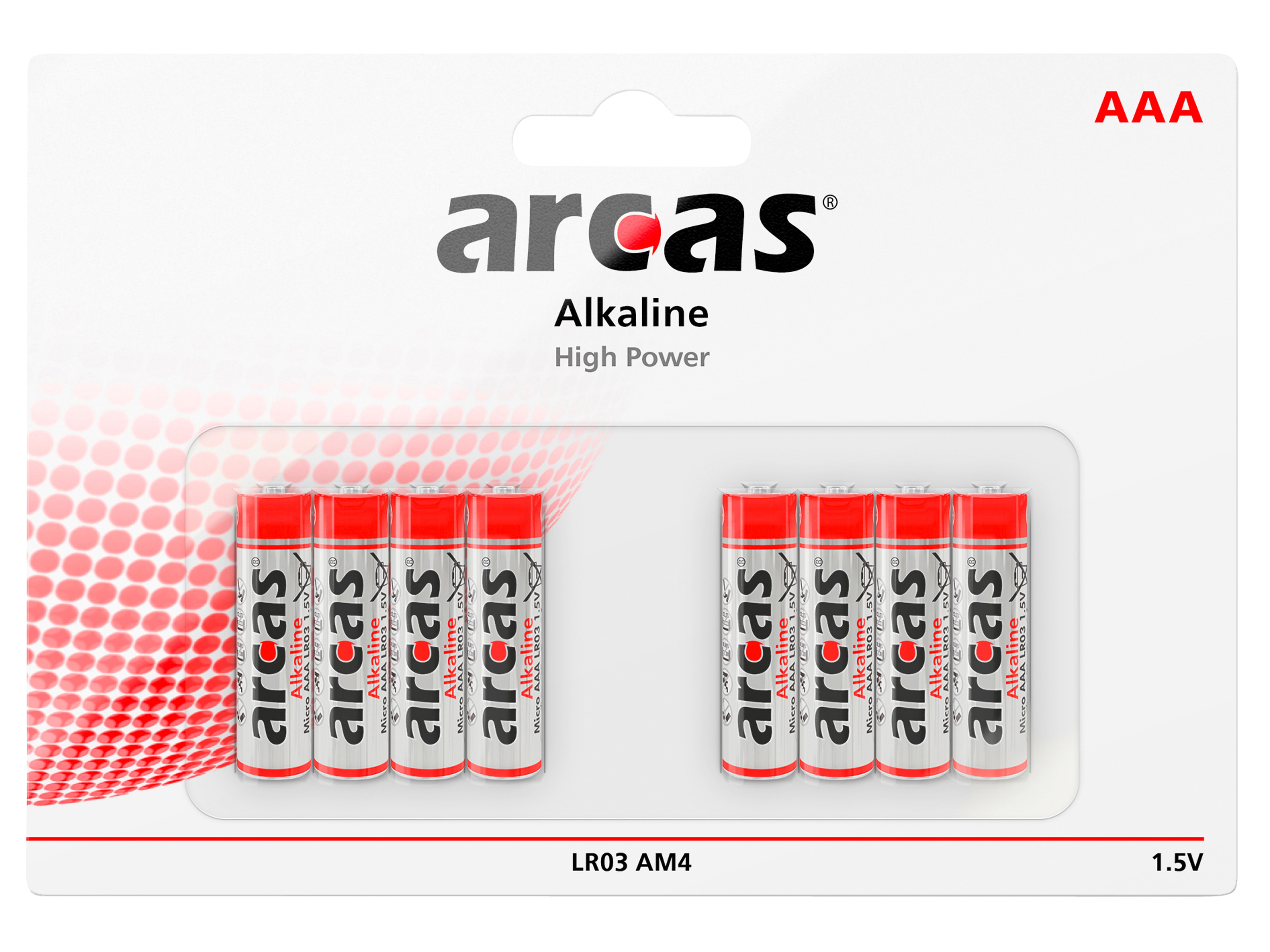 ARCAS Batterie Alkaline LR03, AAA, Micro, 1,5 V, 8 Stück