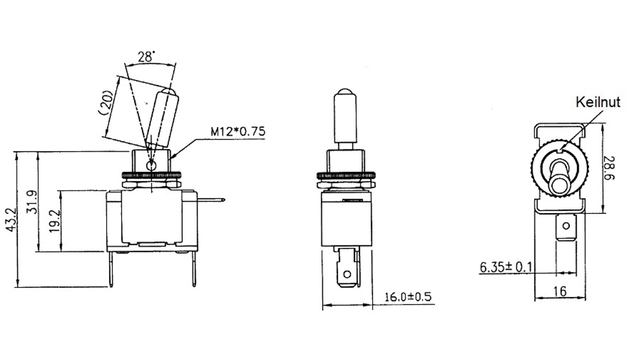 KFZ-Kippschalter, 12 V/20 A, Blaue LED Beleuchtung