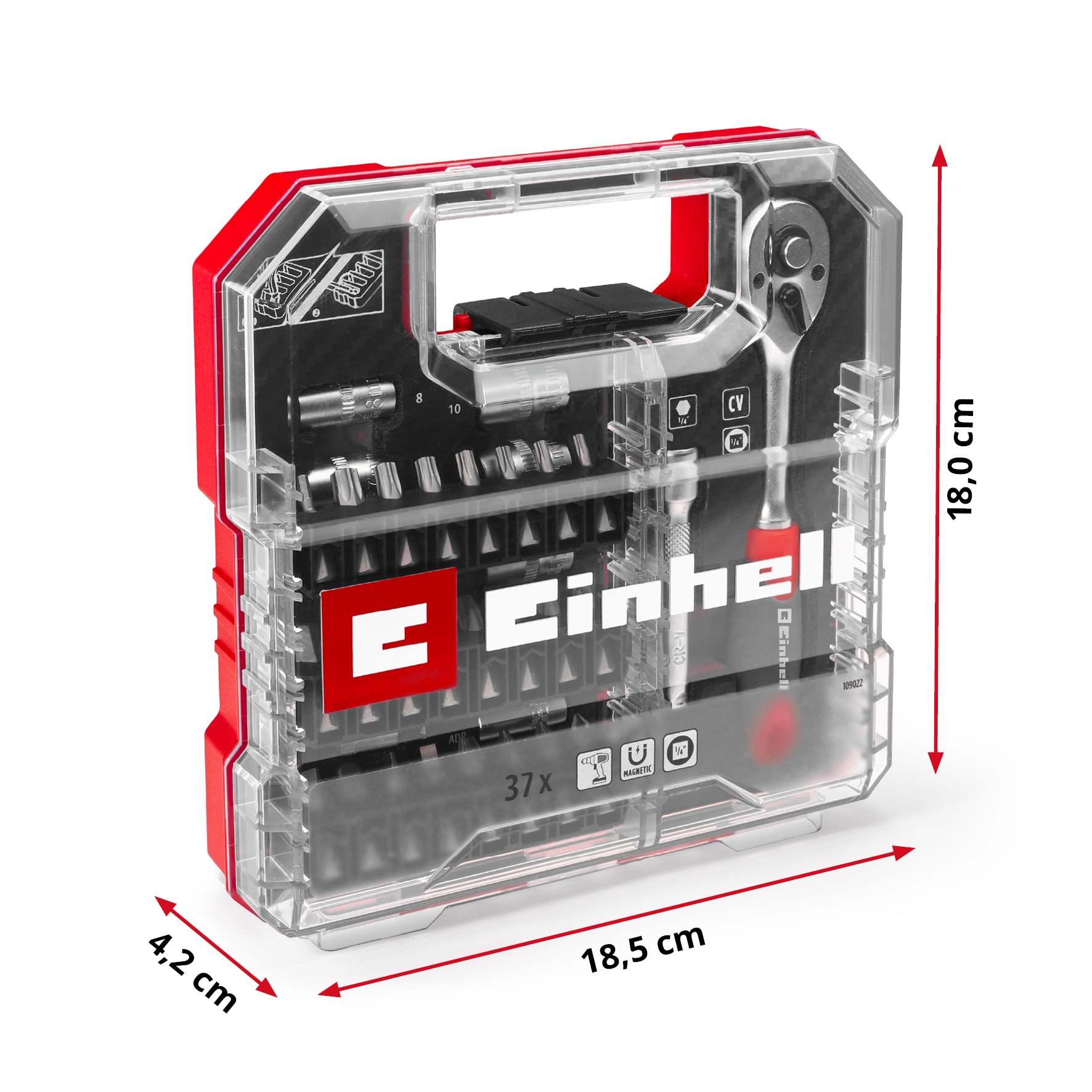 EINHELL Ratschen- & Bit-Set, 109022, L-Case, 37-teilig