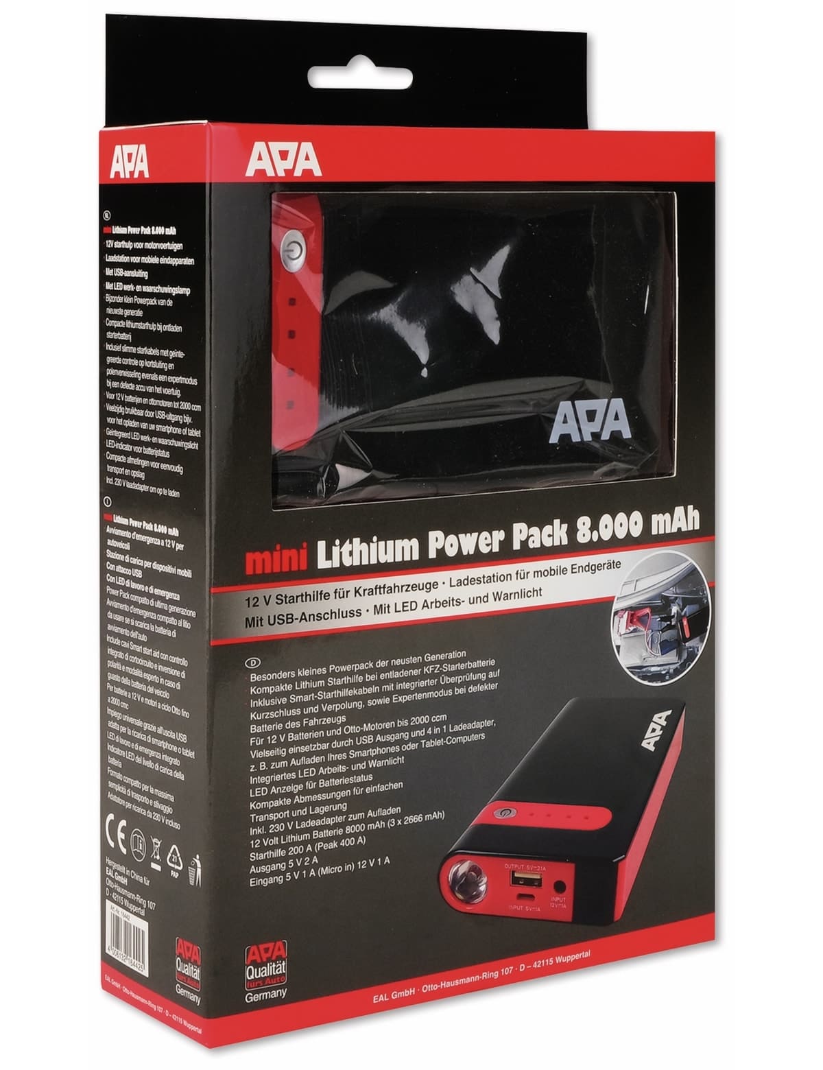 APA Starthilfegerät 16442, 12 V, 8 A, Mini Lithium Powerpack