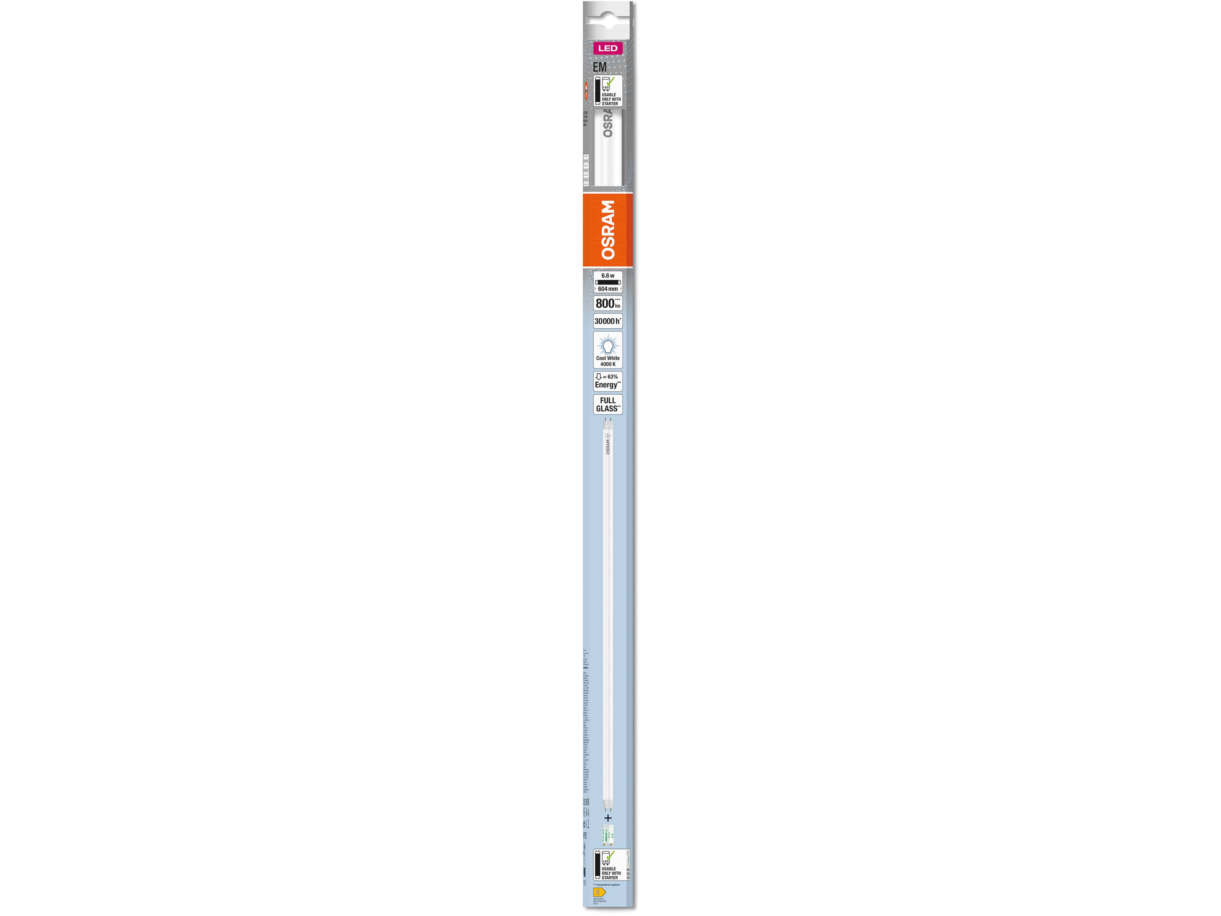 OSRAM LED-Röhre, T8, 600mm, G13, EEK: E, 6,6W, 800lm, 4000K