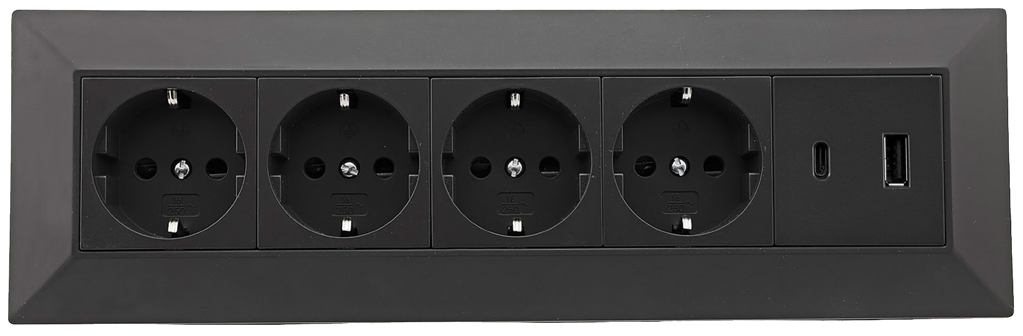 CHILITEC Steckdosenblock 23790, 4-fach, USB-A+C, 250V/16A, schwarz