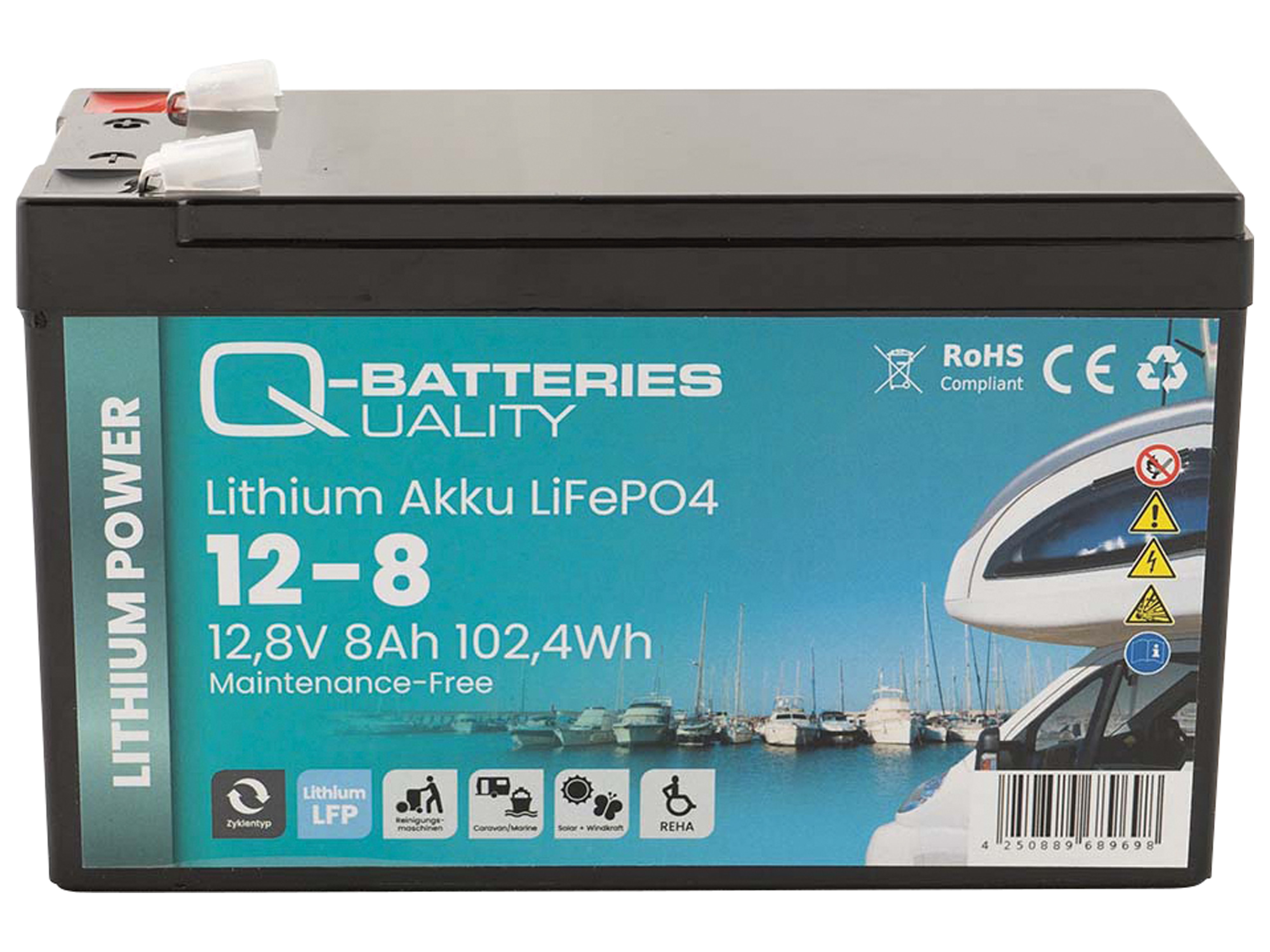 Q-BATTERIES Lithium Akku 12-8 12,8V 8Ah, 102,4Wh LiFePO4 Batterie