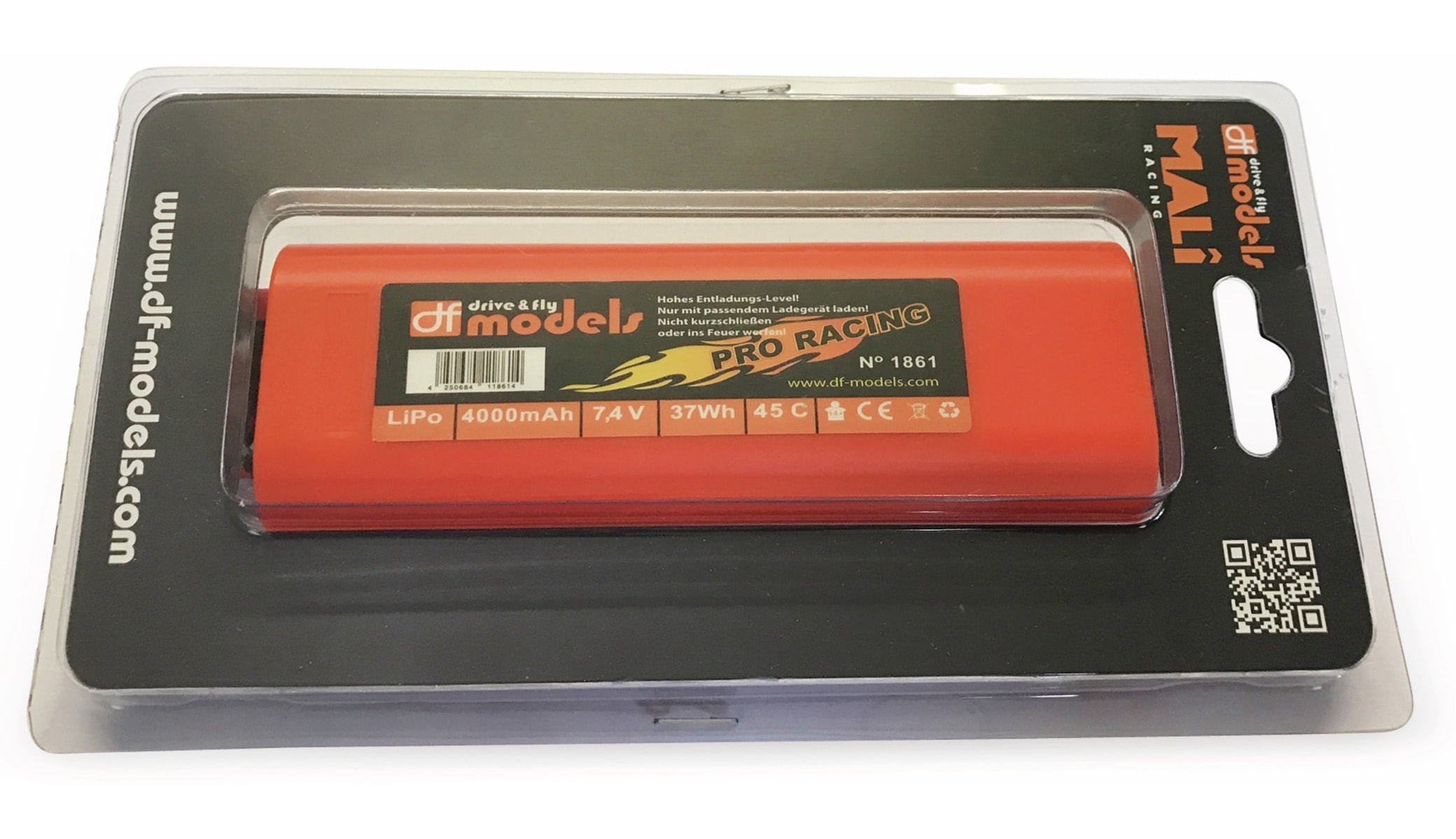 DF MODELS Lipo Akku 2S, 7,4 Volt, 4000mAh, 45C, Hardcase, rund