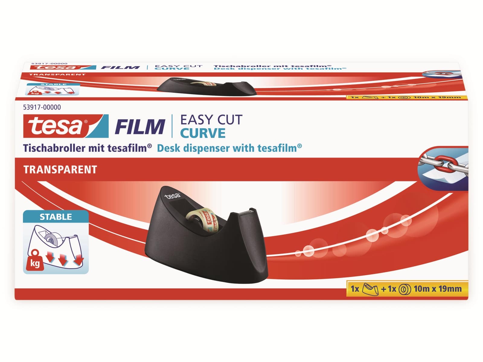 TESA film® Tischabroller Curve + film® transparent, 1 Rolle 10m:19mm, 53917-00000-00